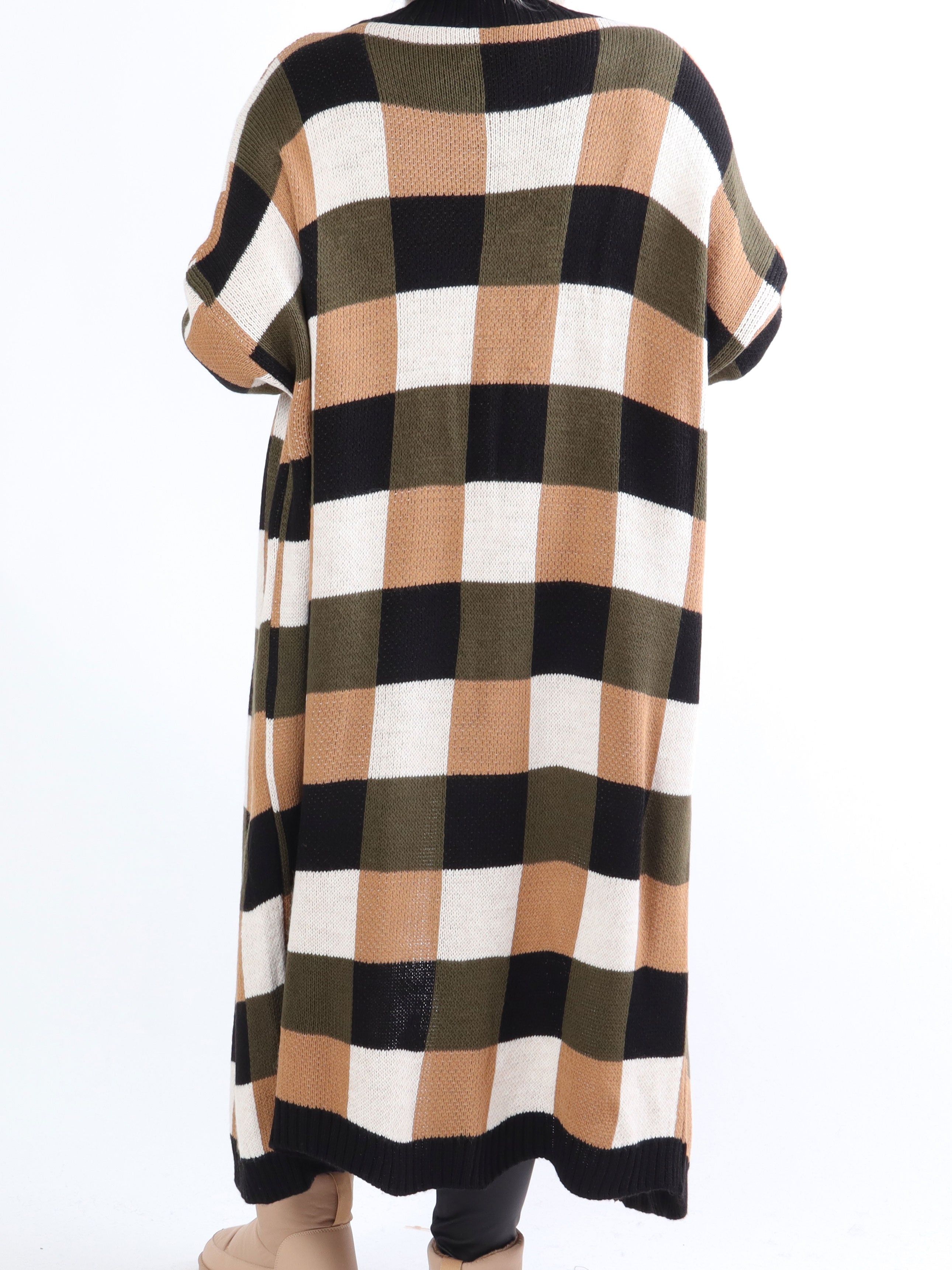 Nanami - Lang strikcardigan i flerfarvet tern