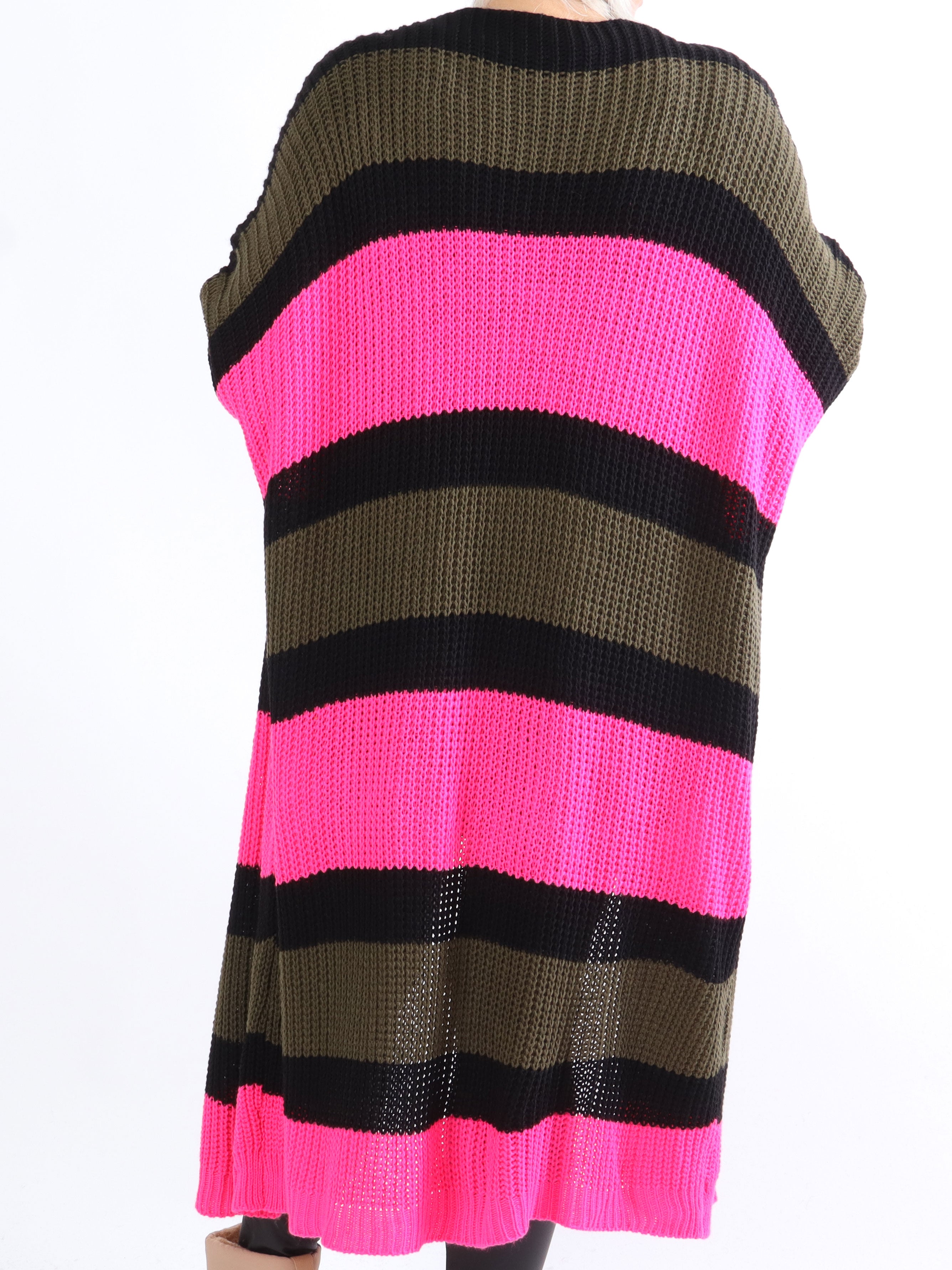 Fekla - Lang plus size strikcardigan med striber