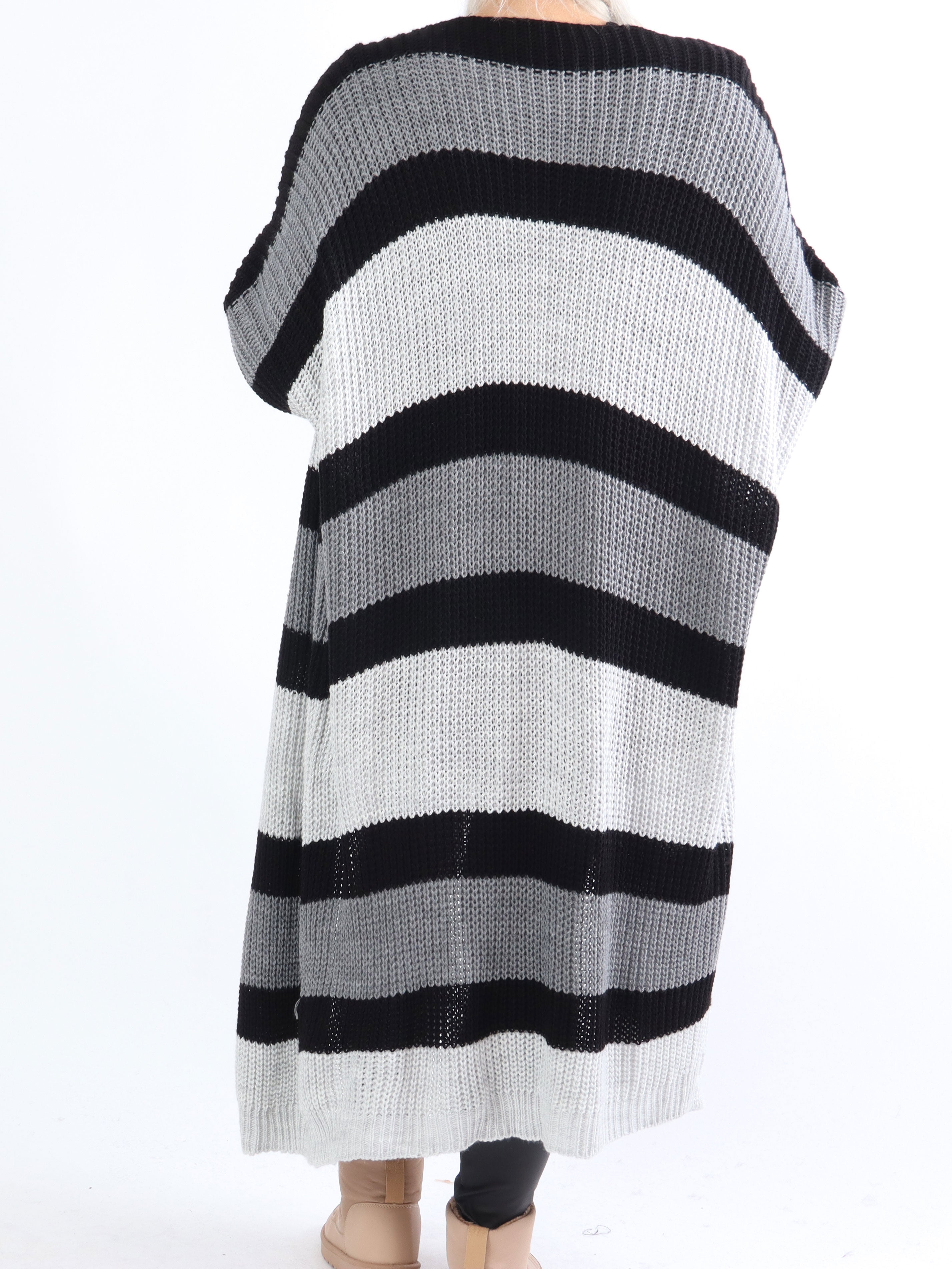 Fekla - Lang plus size strikcardigan med striber