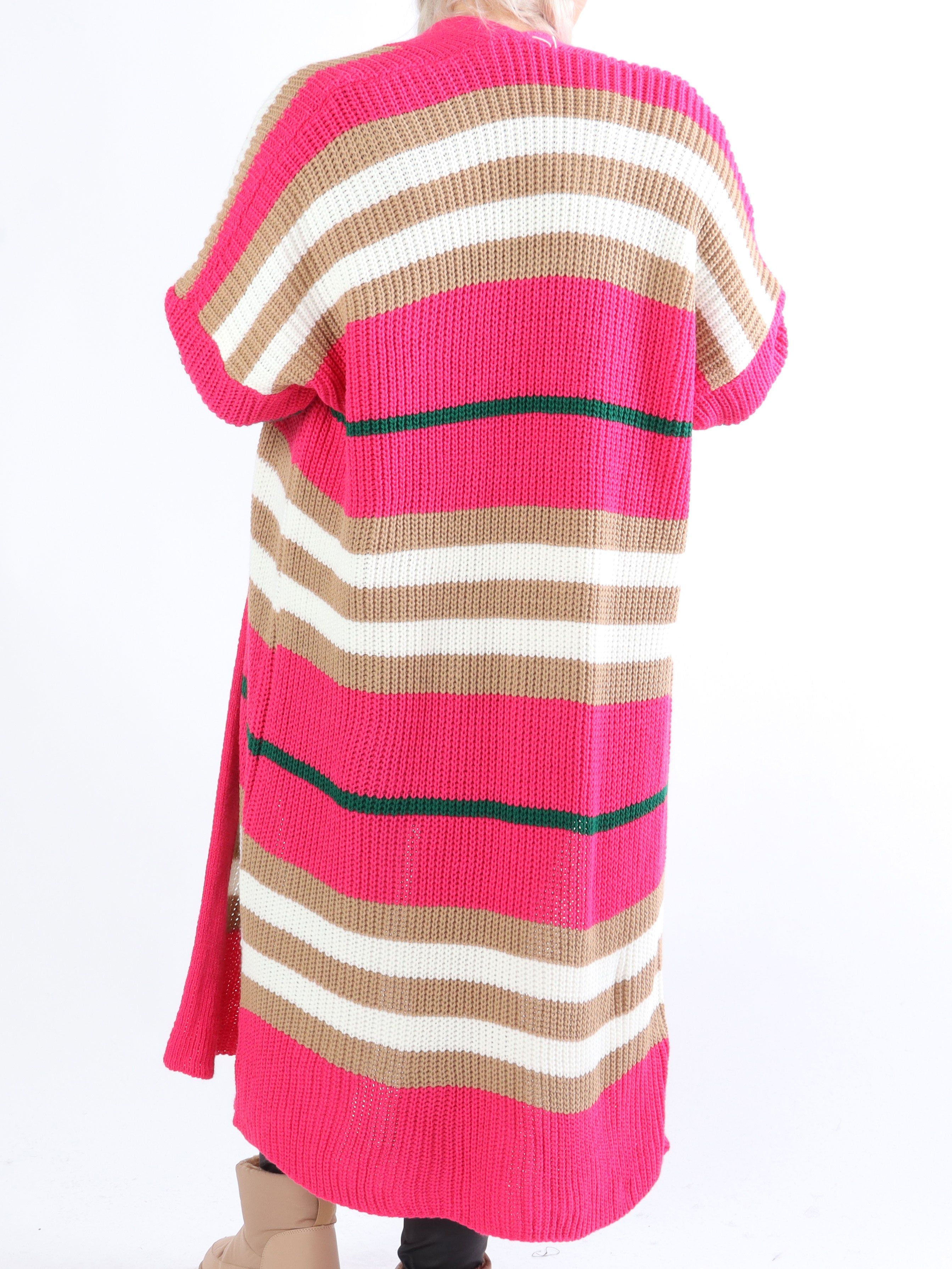 Mikla - Lang stribet plus size cardigan i strik