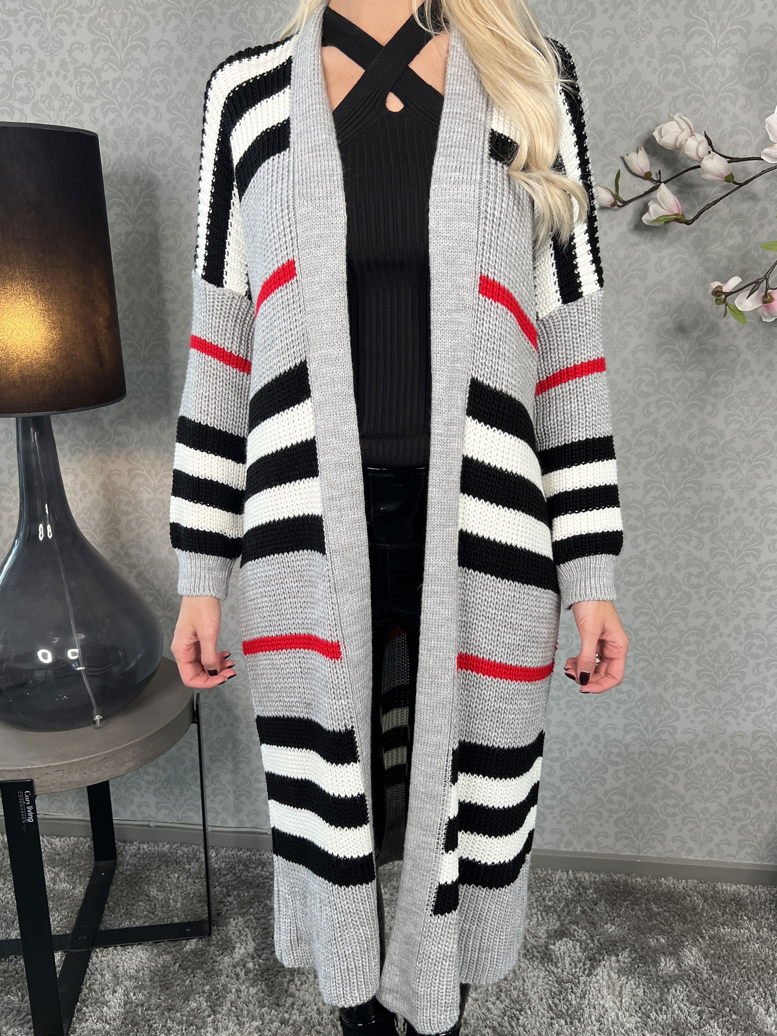 Mikla - Lang stribet cardigan i strik