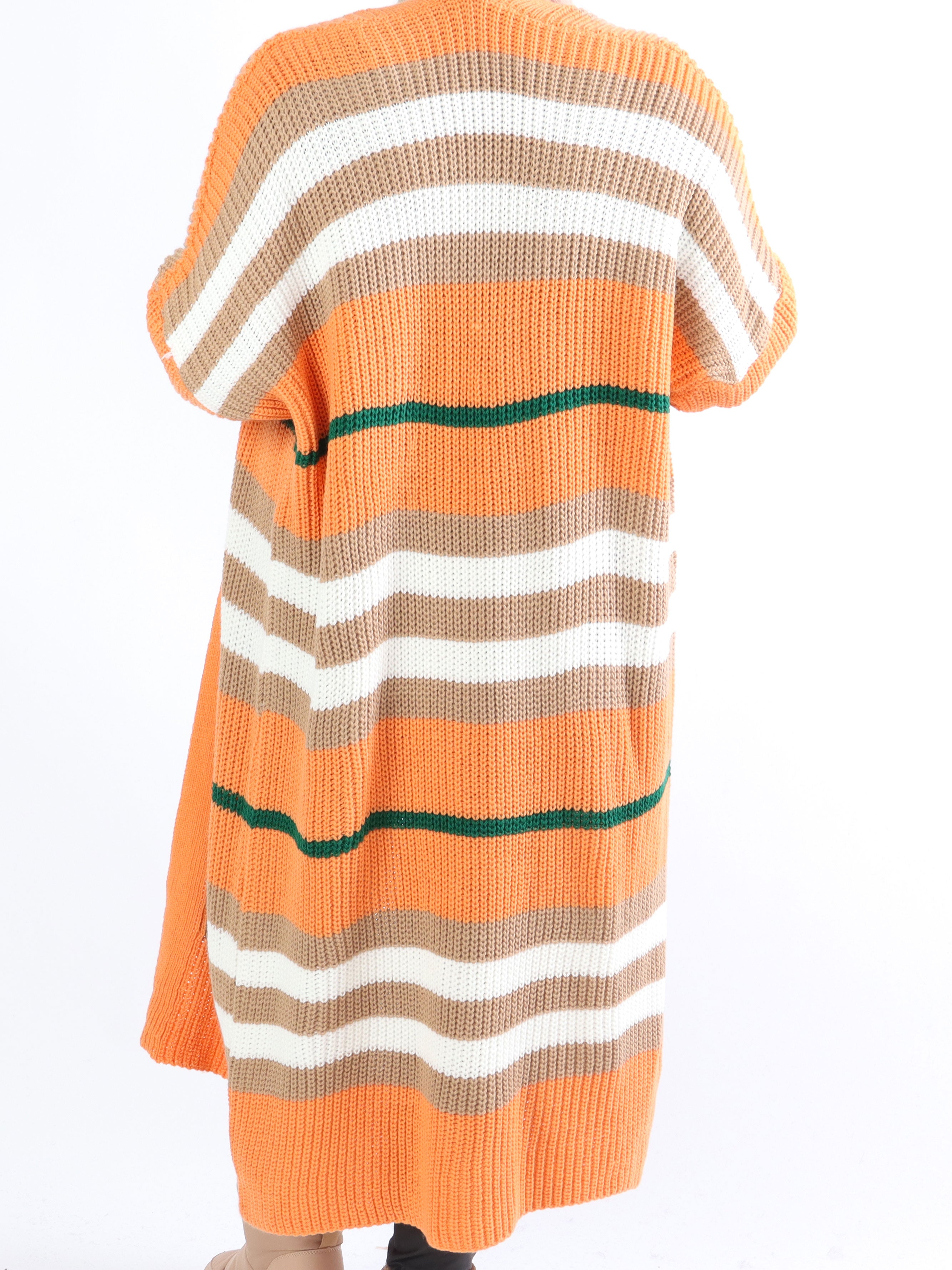 Mikla - Lang stribet plus size cardigan i strik