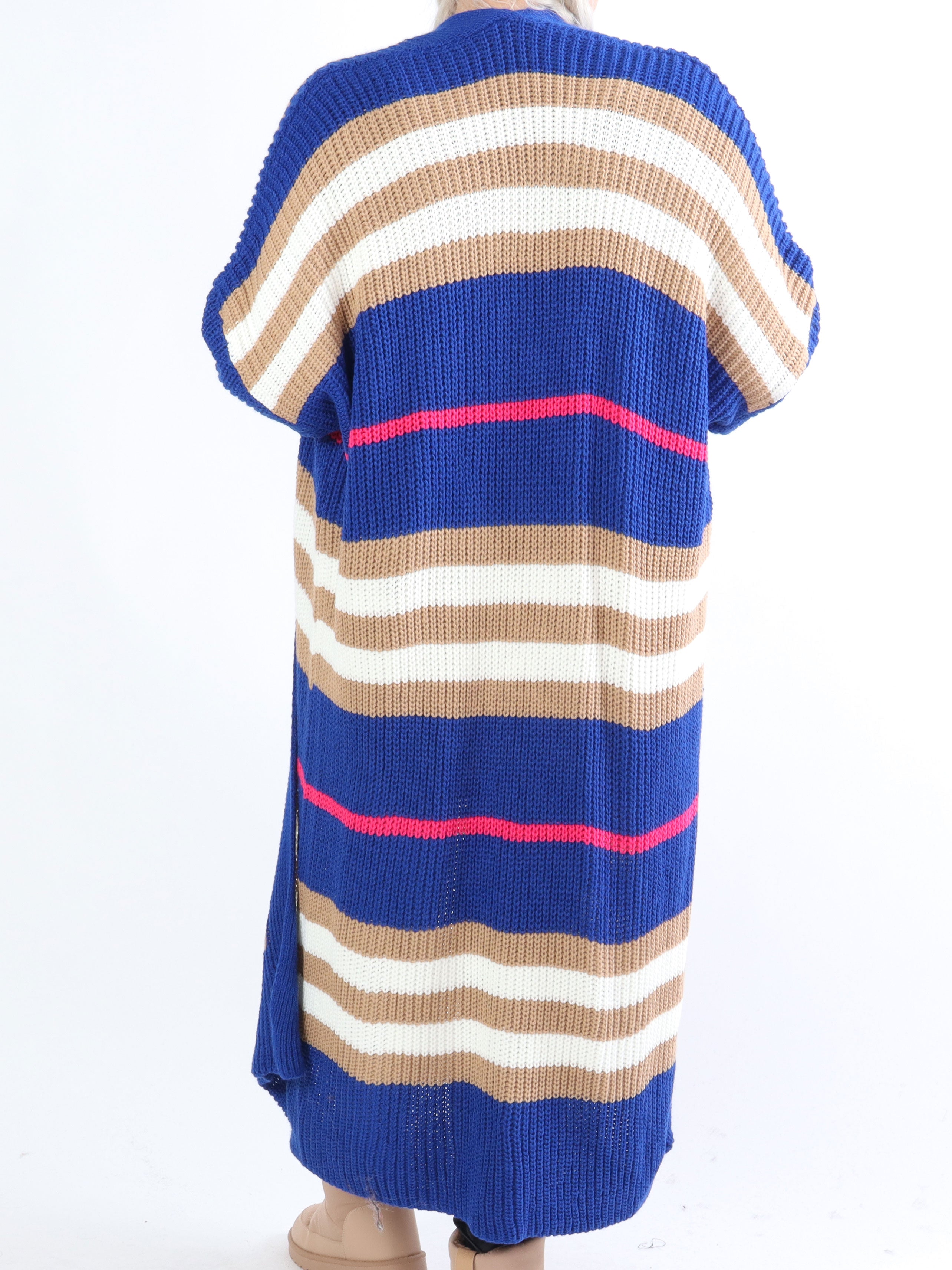 Mikla - Lang stribet plus size cardigan i strik