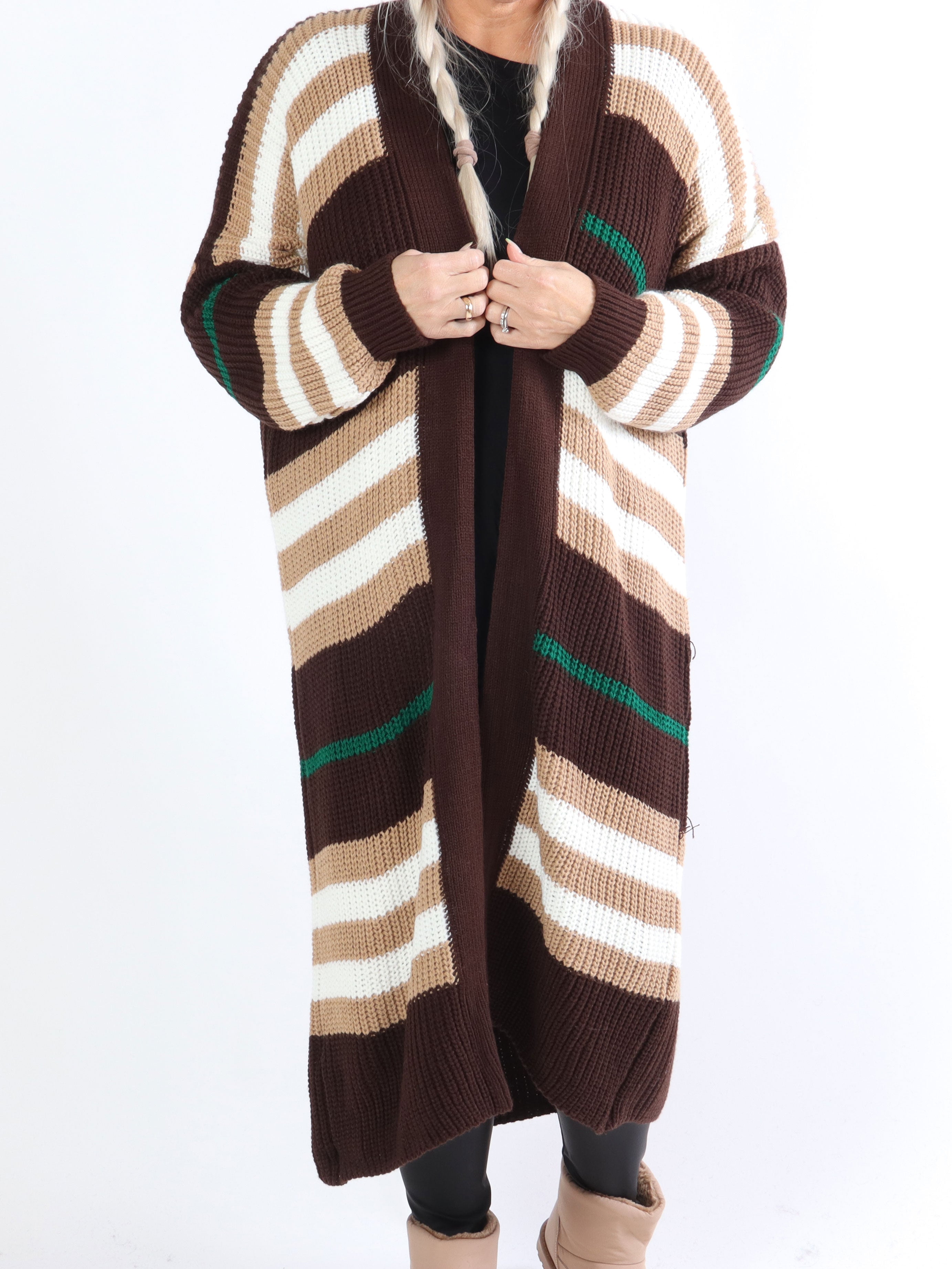 Mikla - Lang stribet plus size cardigan i strik