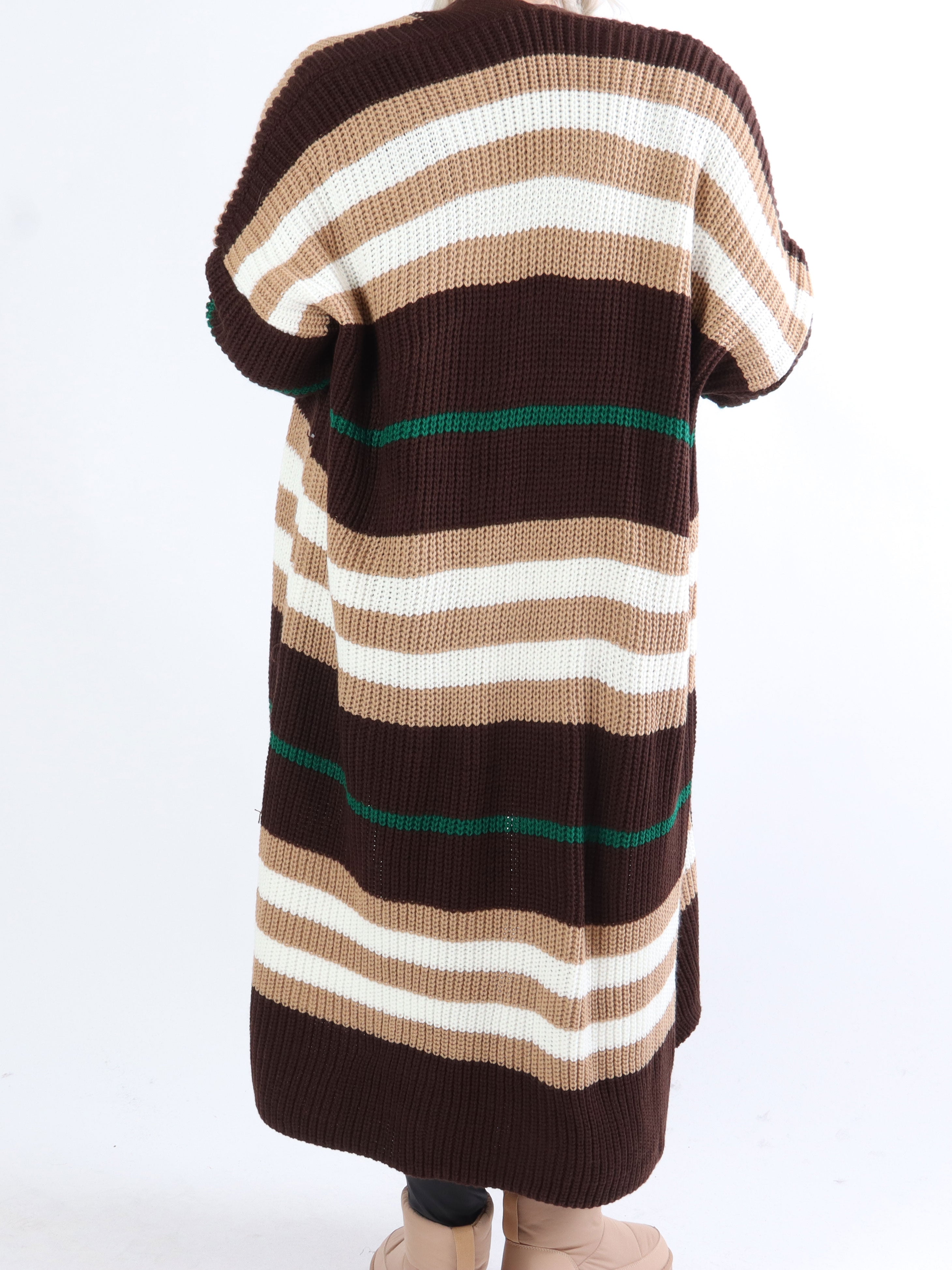 Mikla - Lang stribet plus size cardigan i strik