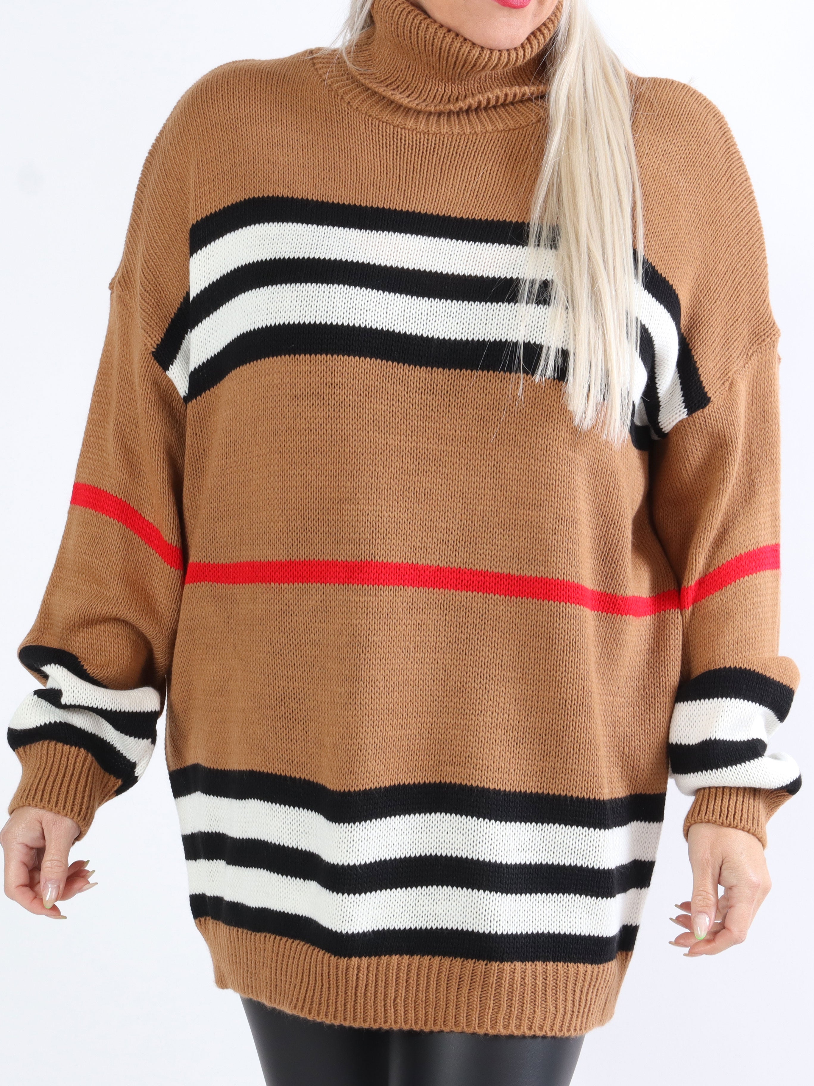 Ebba - Stribet plus size striktrøje med krave