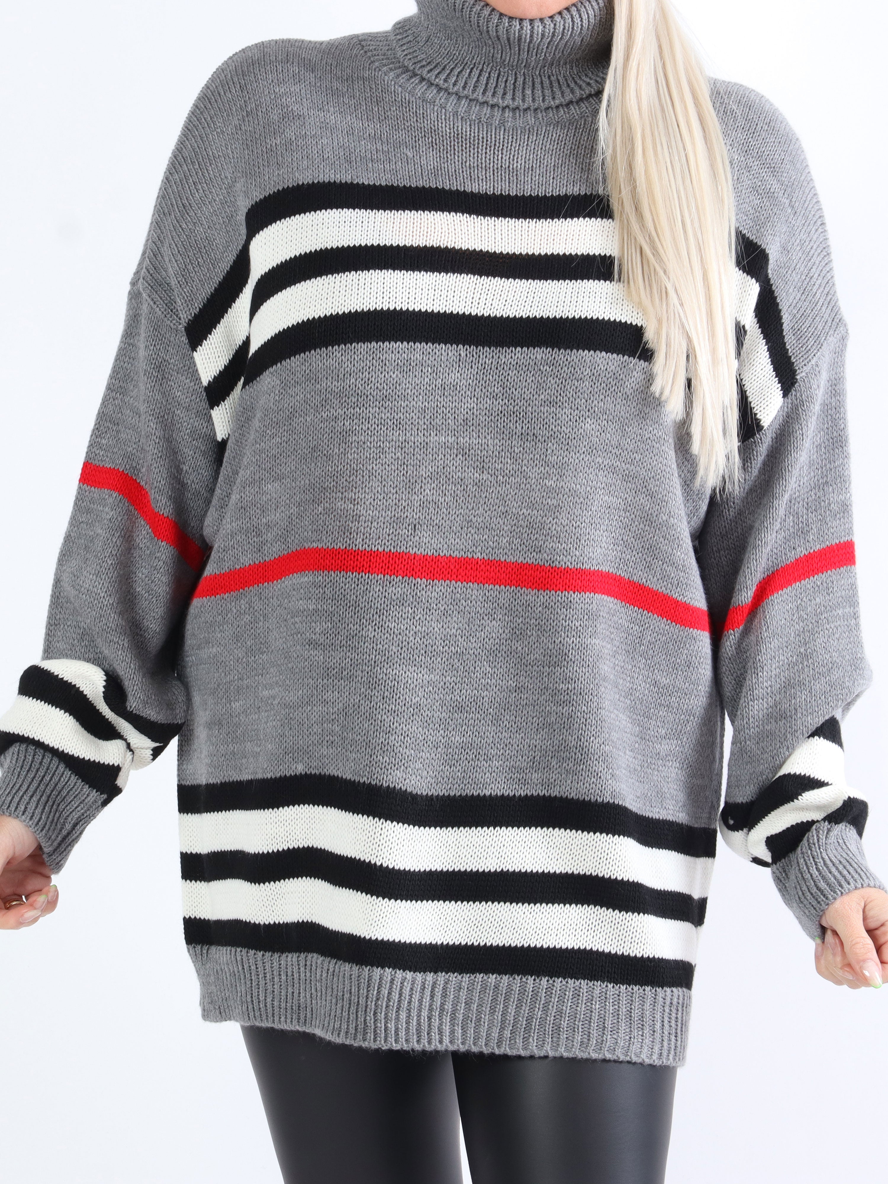 Ebba - Stribet plus size striktrøje med krave