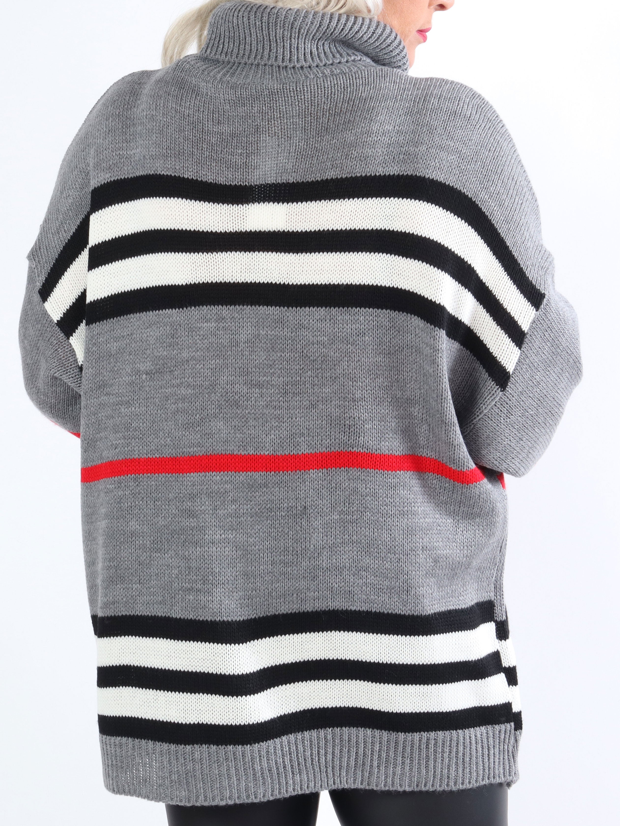 Ebba - Stribet plus size striktrøje med krave