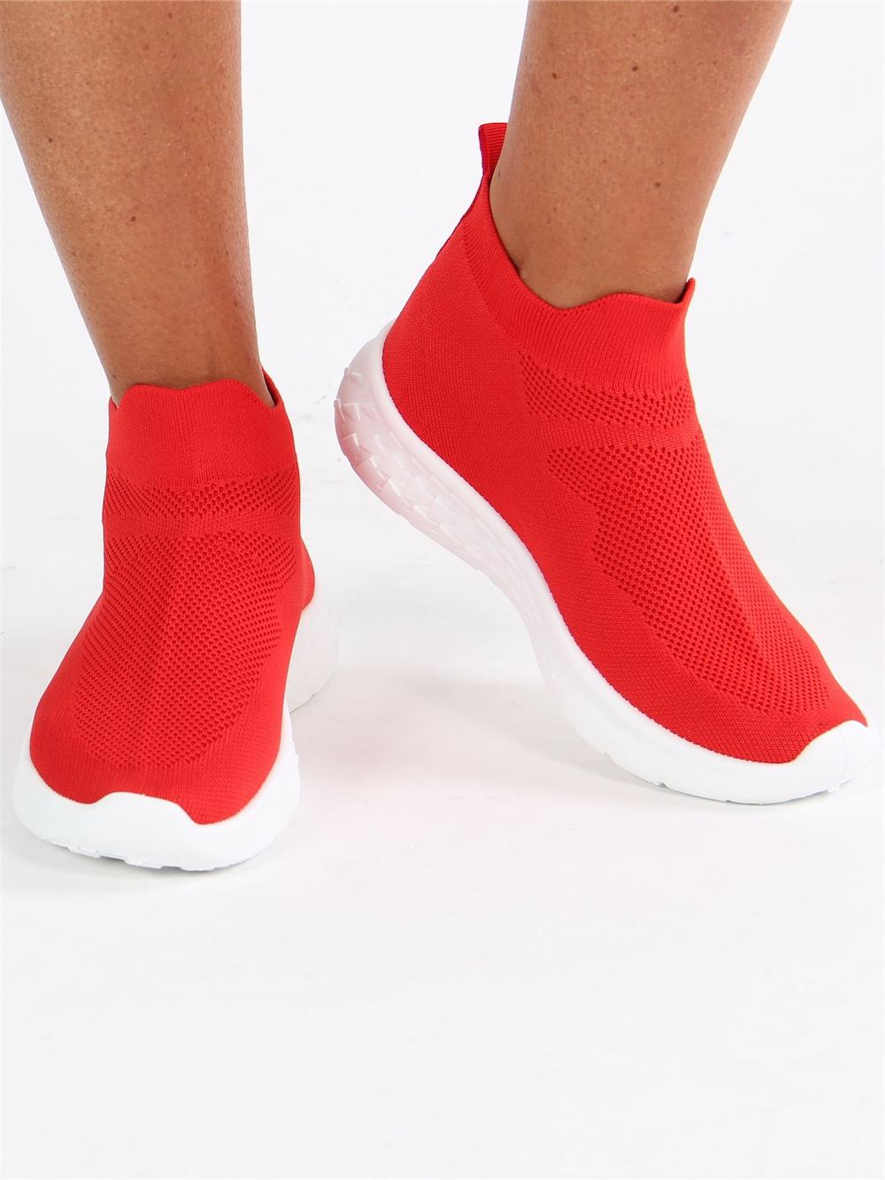 Rini - Beigefarvet sokkesneakers med hvid sål