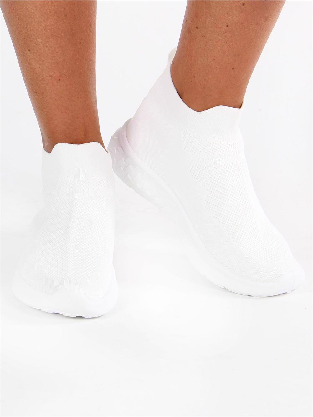 Rini - Beigefarvet sokkesneakers med hvid sål