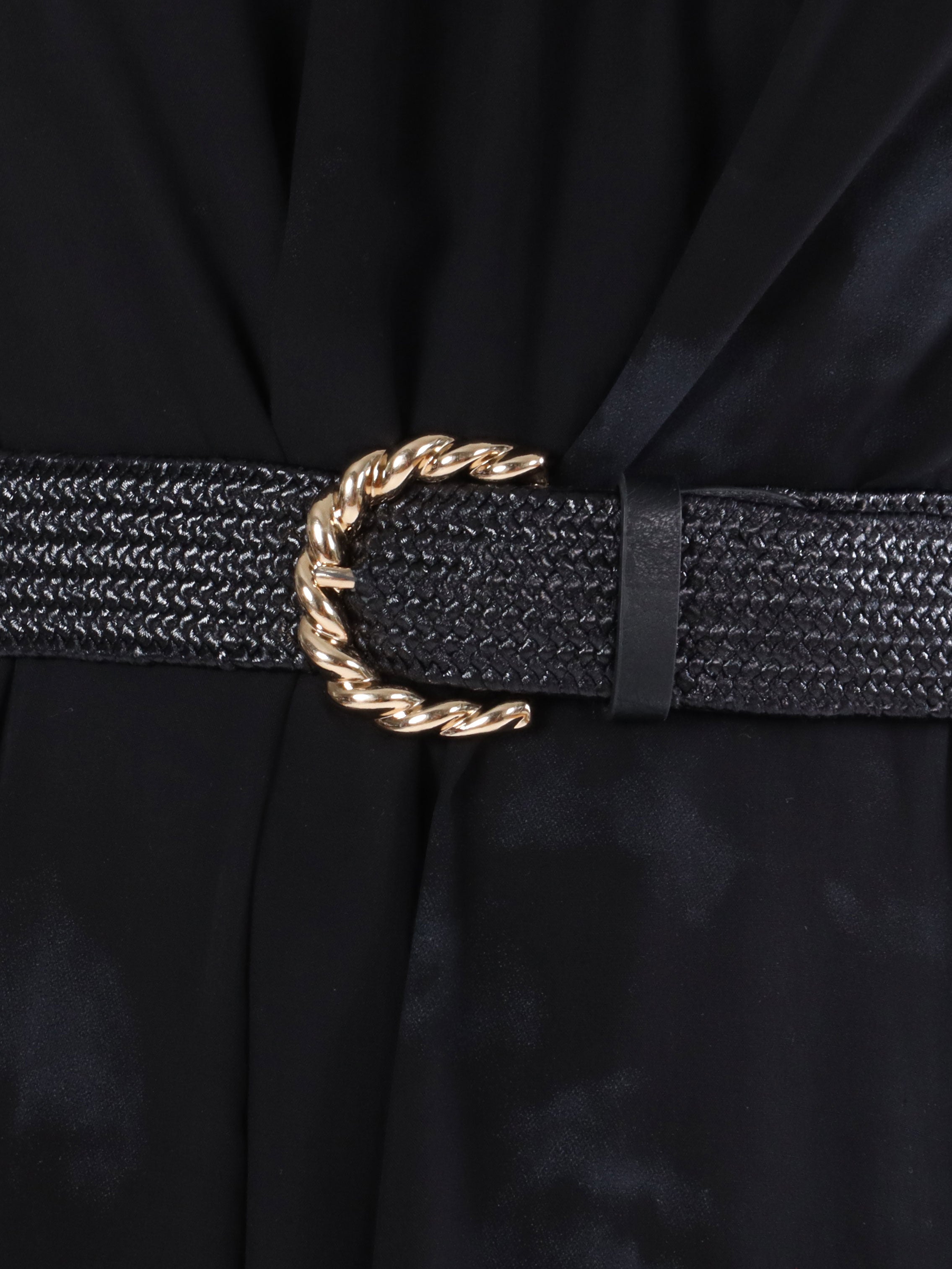 Katherine - Sort flettet bælte med guld spænde