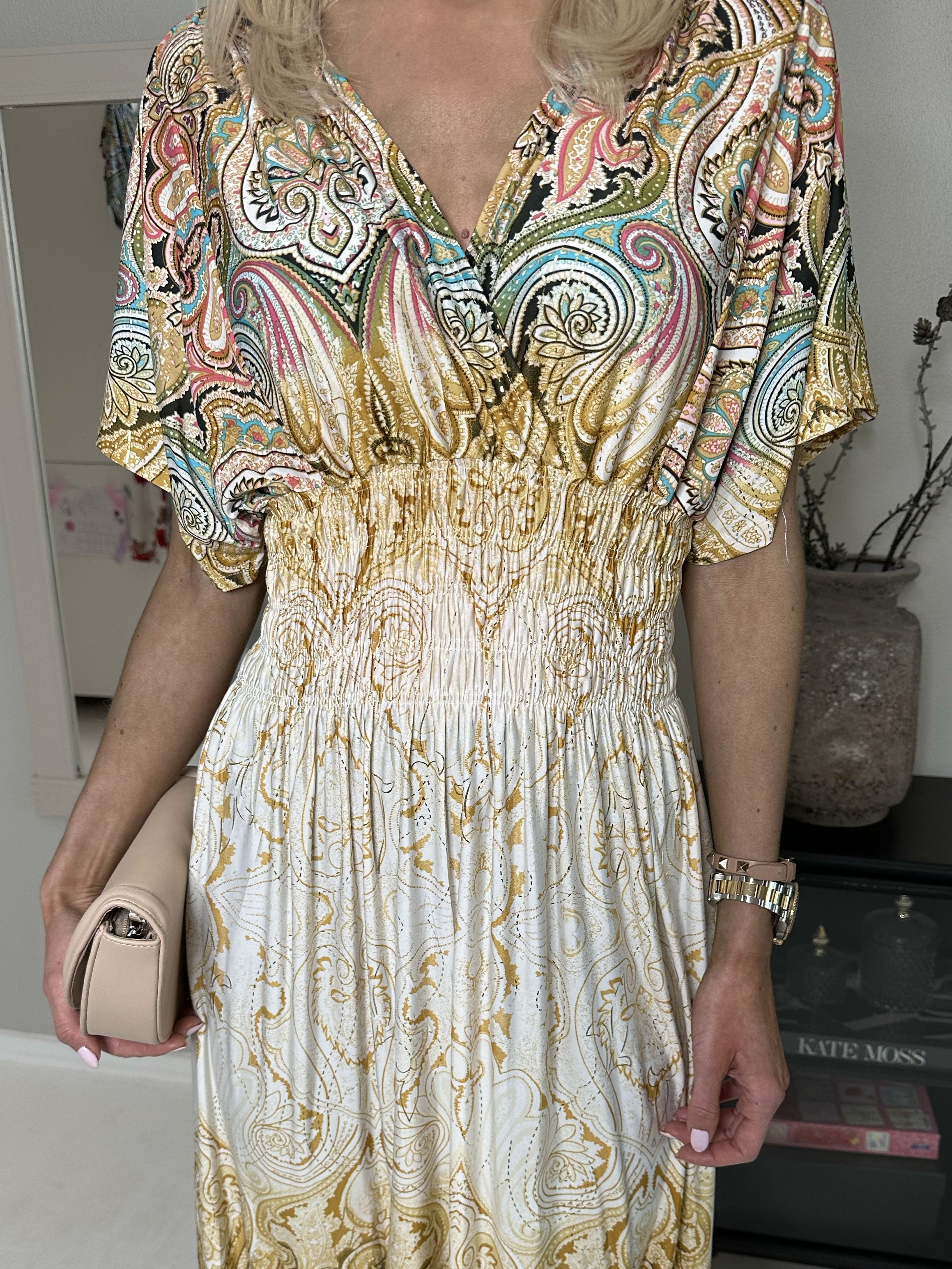 Pams - Lang mønstret elastisk kjole (bestseller)