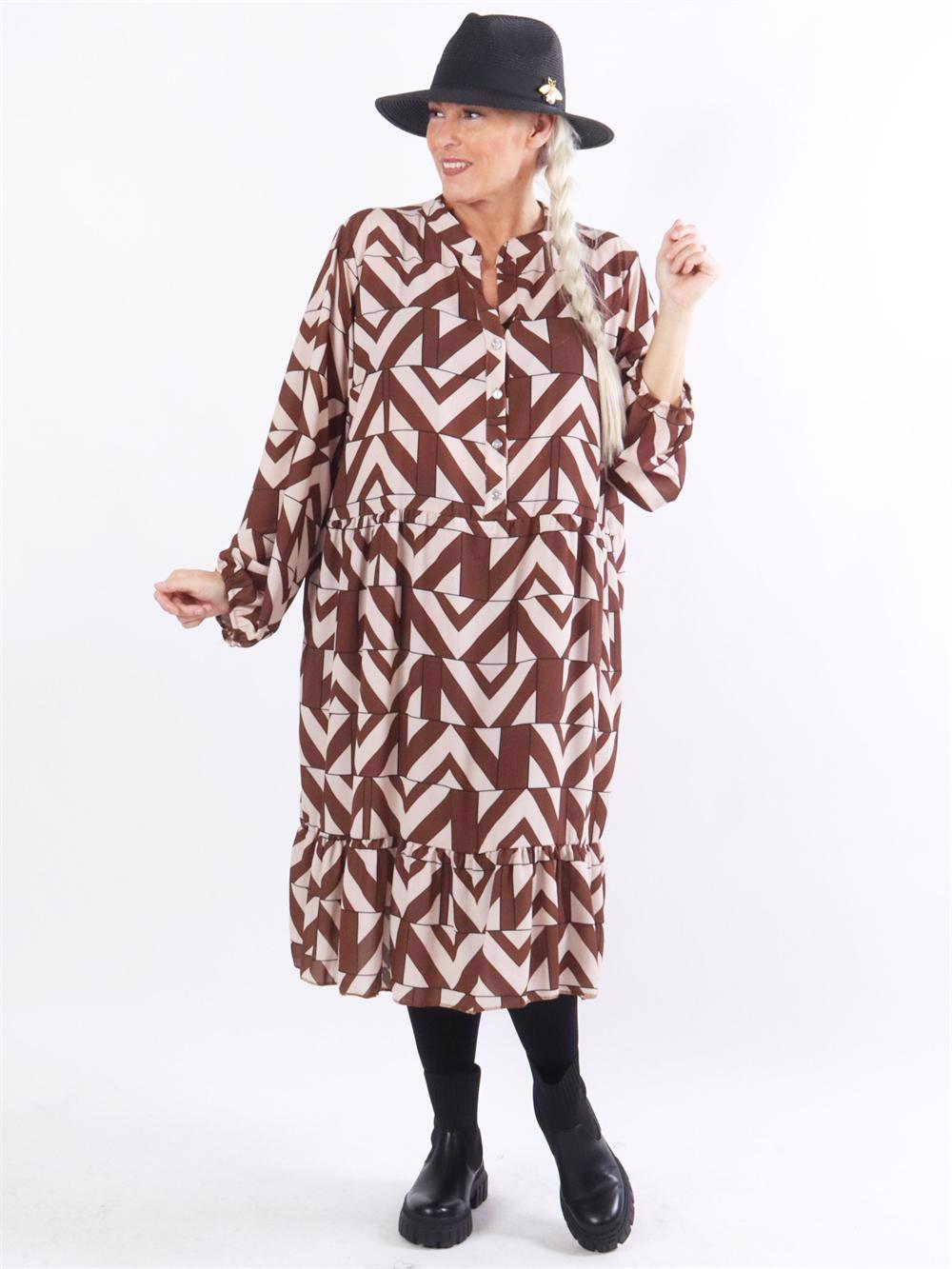 Ida - Sort mønstret kjole med flæselag