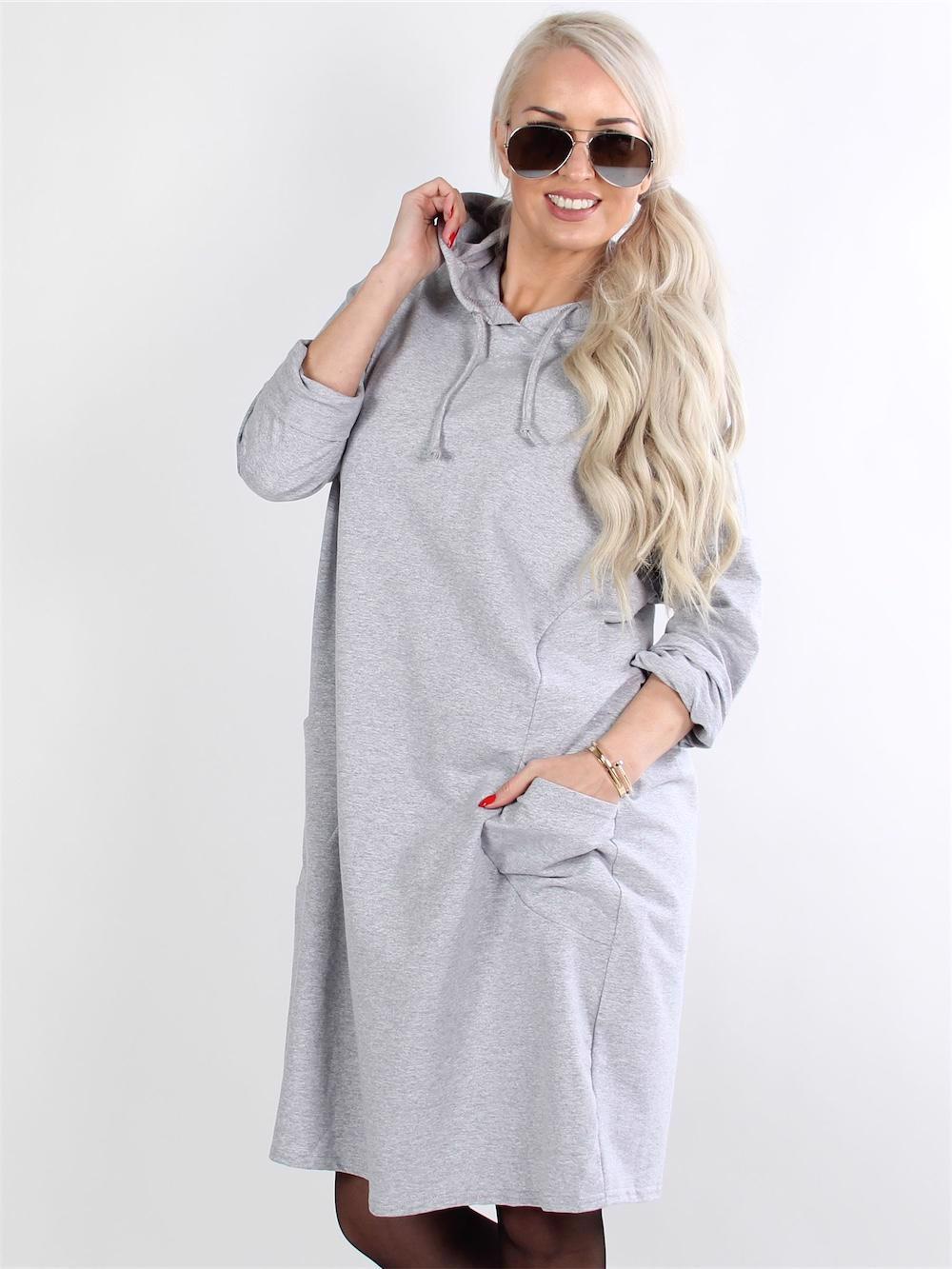 Idax - Armygrøn oversize joggingkjole med lommer og hætte