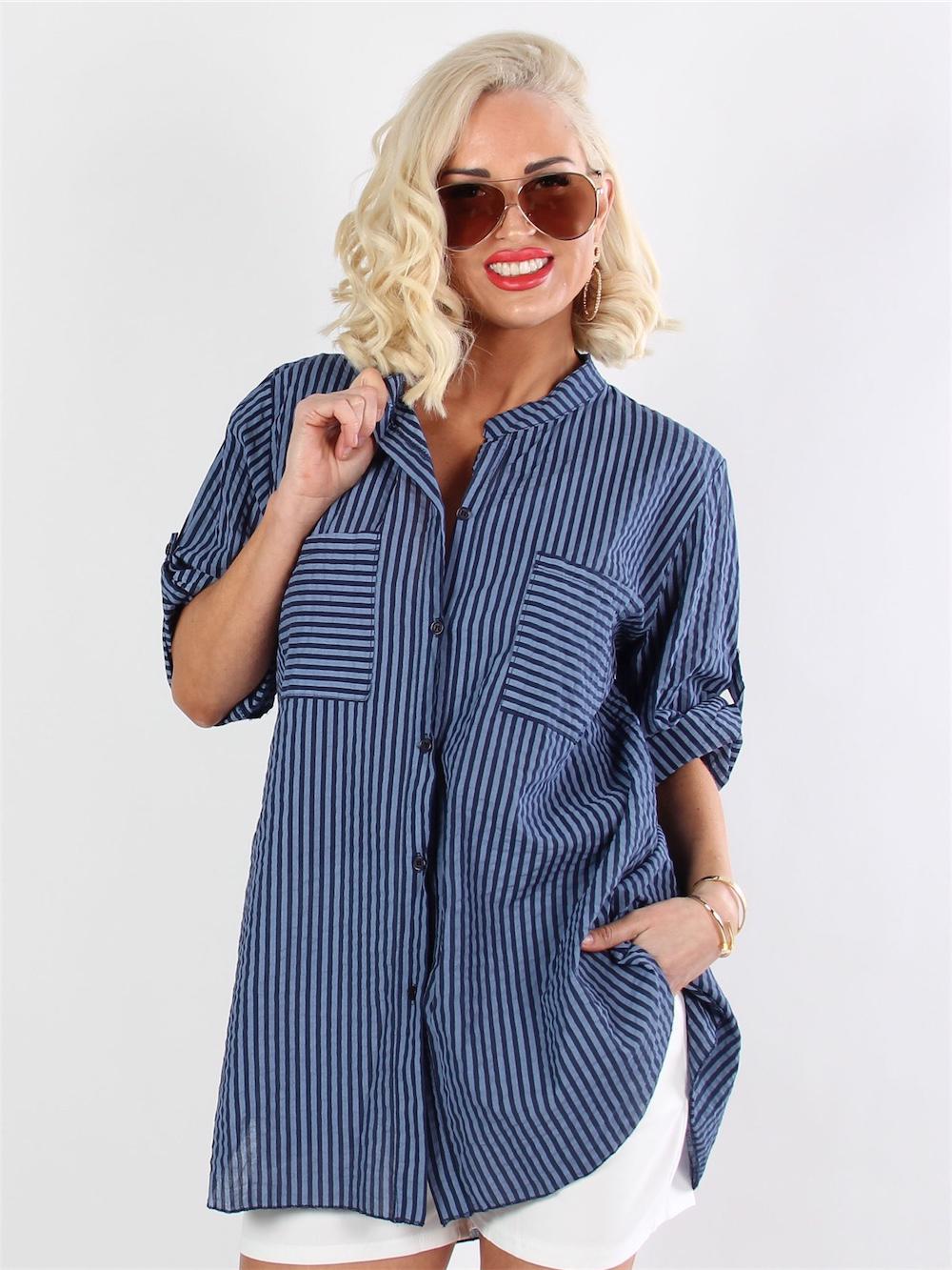 Ivy - Stribet sort skjorte med lommer