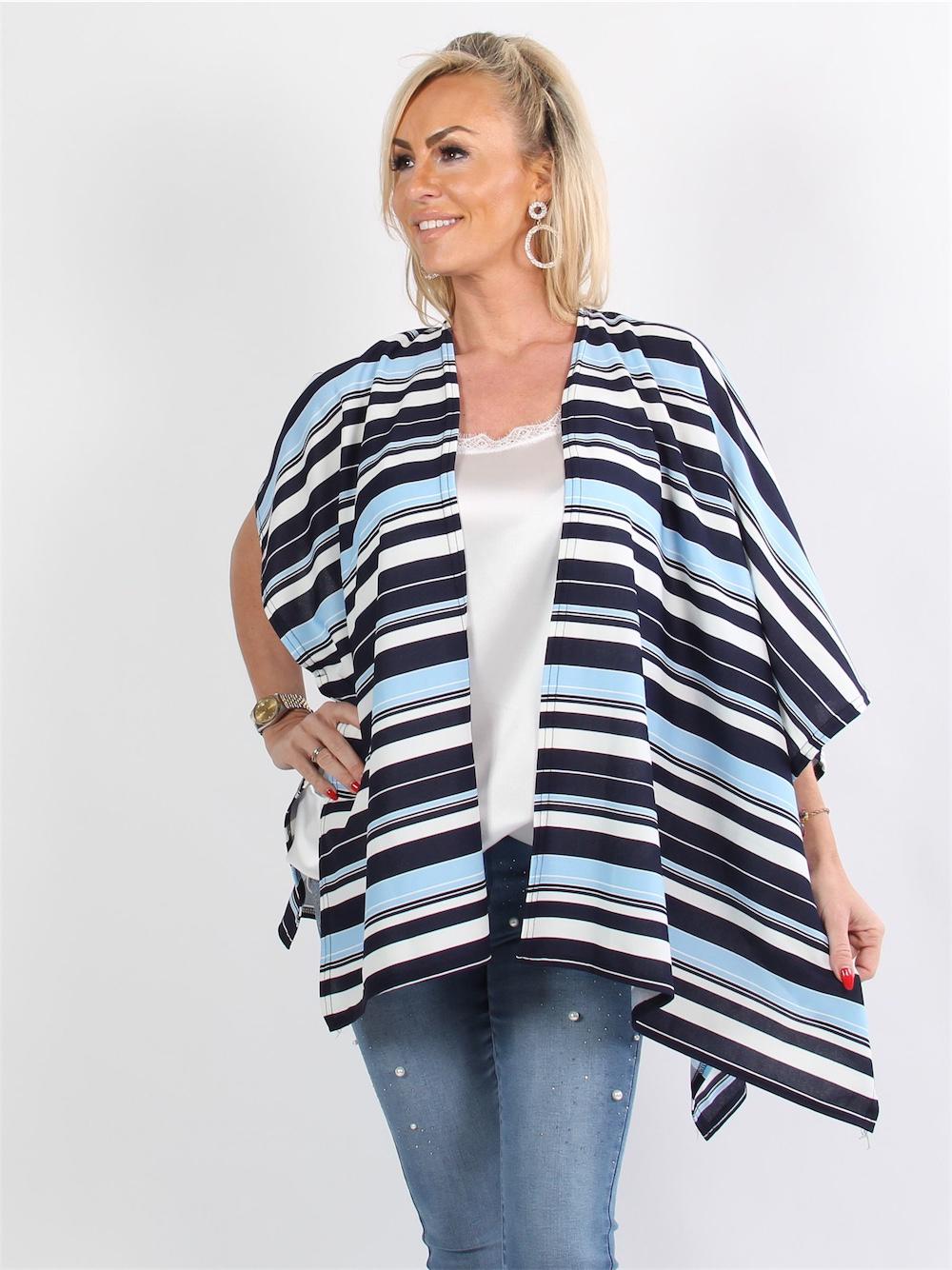 Jamilla - Sort og hvid stribet kimono med oversized look