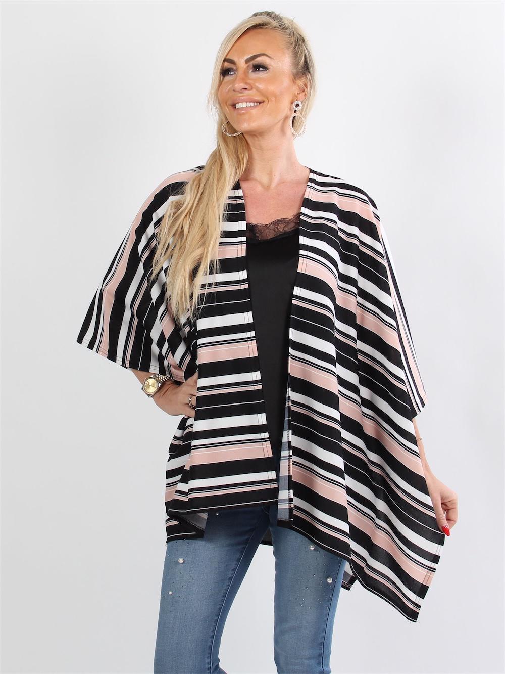 Jamilla - Sort og hvid stribet kimono med oversized look