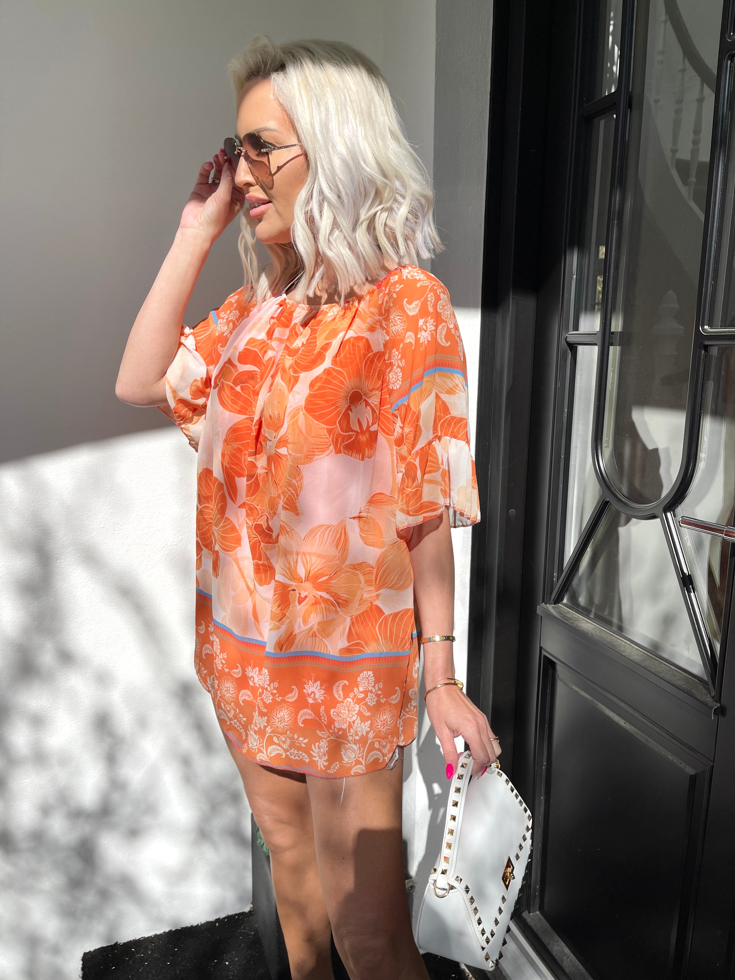 Jeila - Tunika i chiffon med blomsterprint