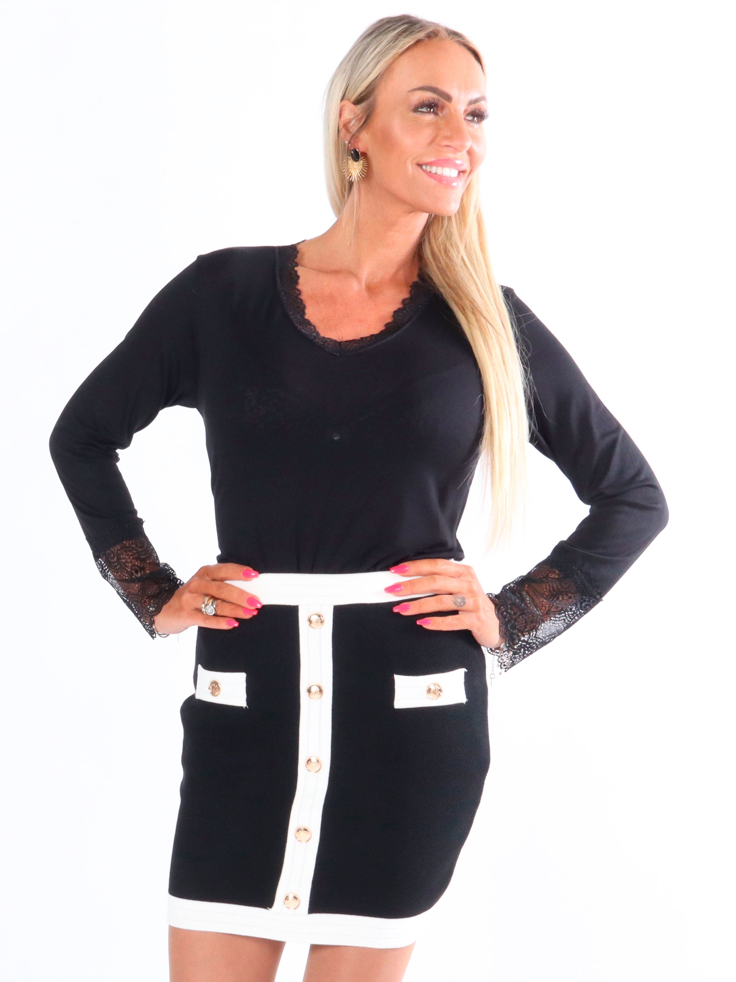 Josie - Elastisk nederdel med guld knapper