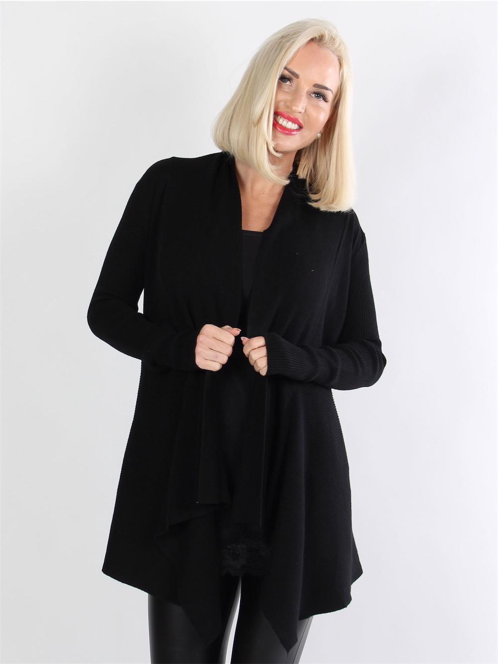 Juletta - Sort cardigan i rib med stramme ærmer