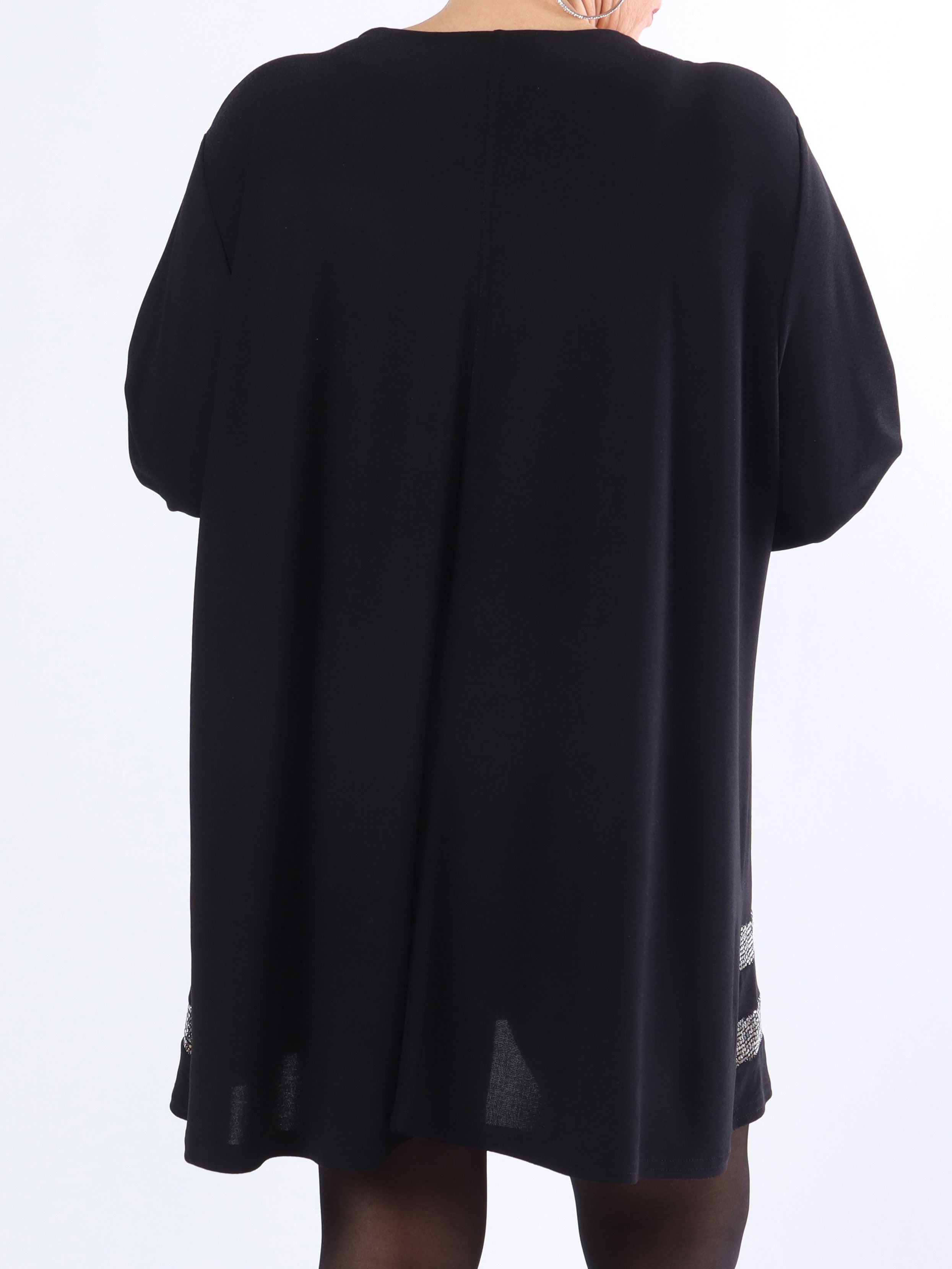 Justine - Sort plus size bluse med sølv glimmer