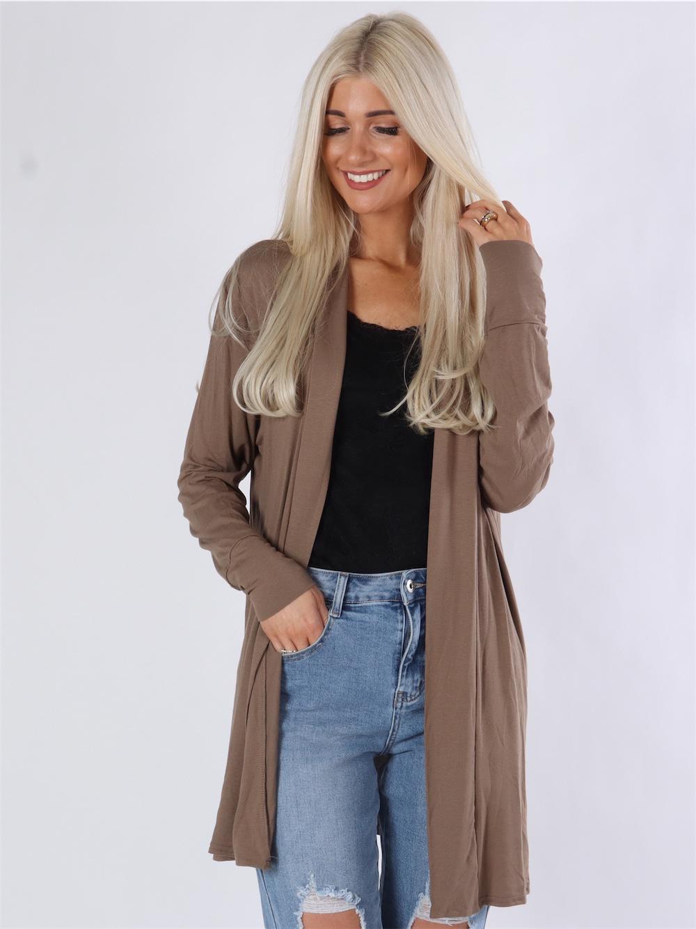 Kamila midi - Armygrøn jersey cardigan med lange ærmer