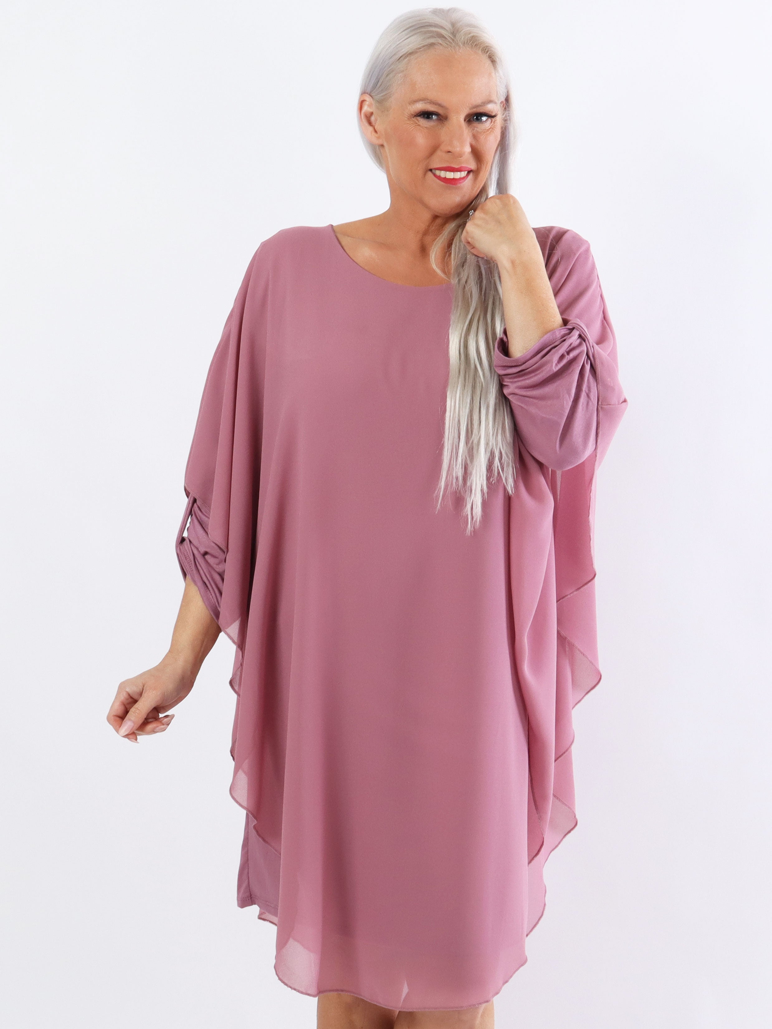 Kenya Long Sleeve - Plus size tunikakjole med chiffonlag