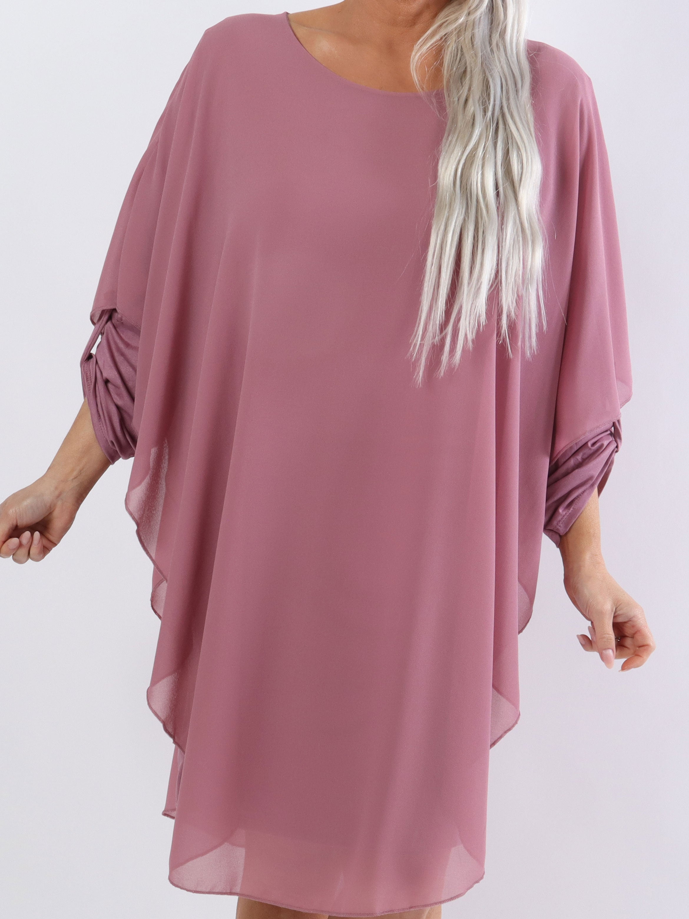 Kenya Long Sleeve - Plus size tunikakjole med chiffonlag