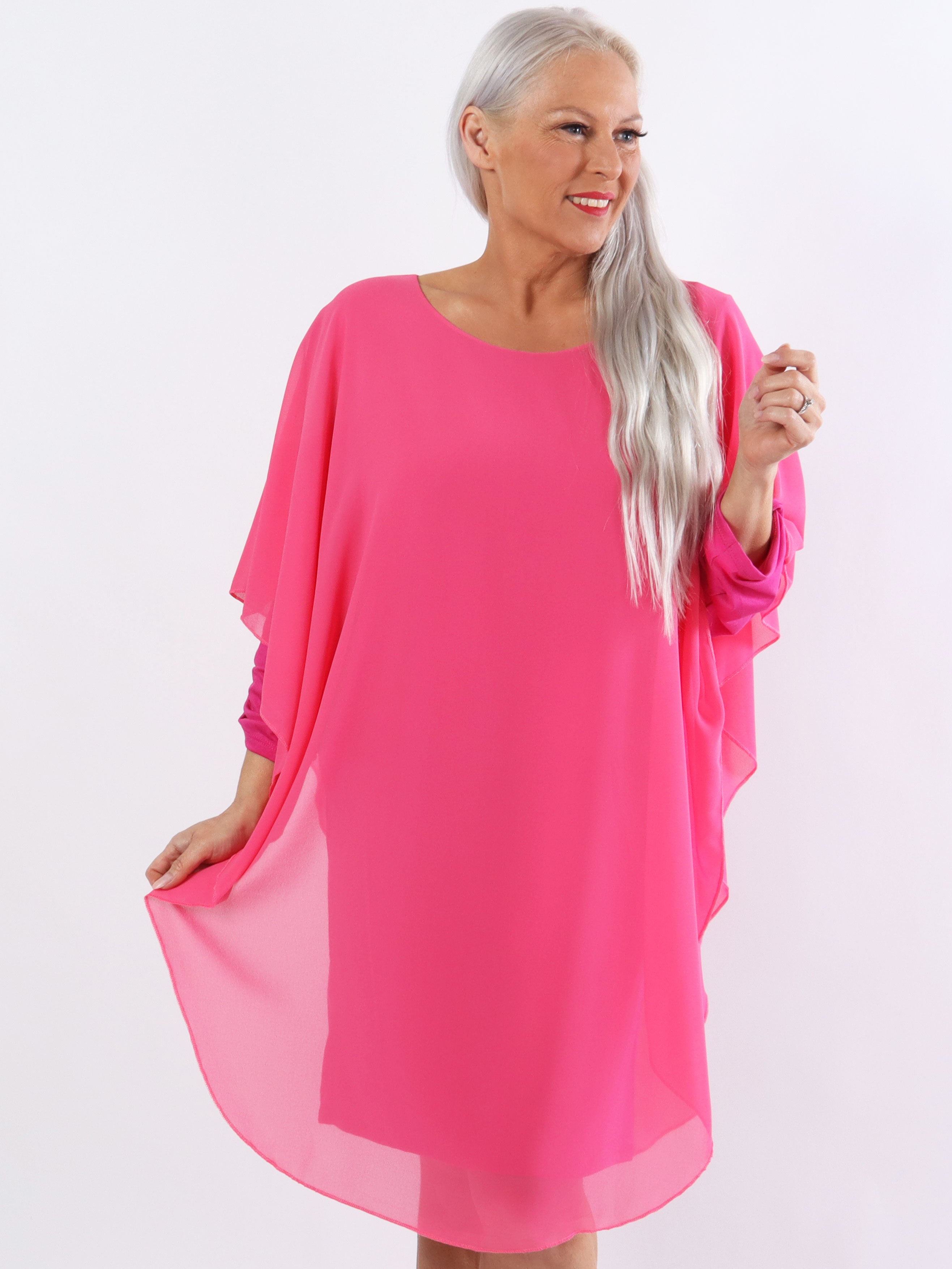Kenya Long Sleeve - Plus size tunikakjole med chiffonlag