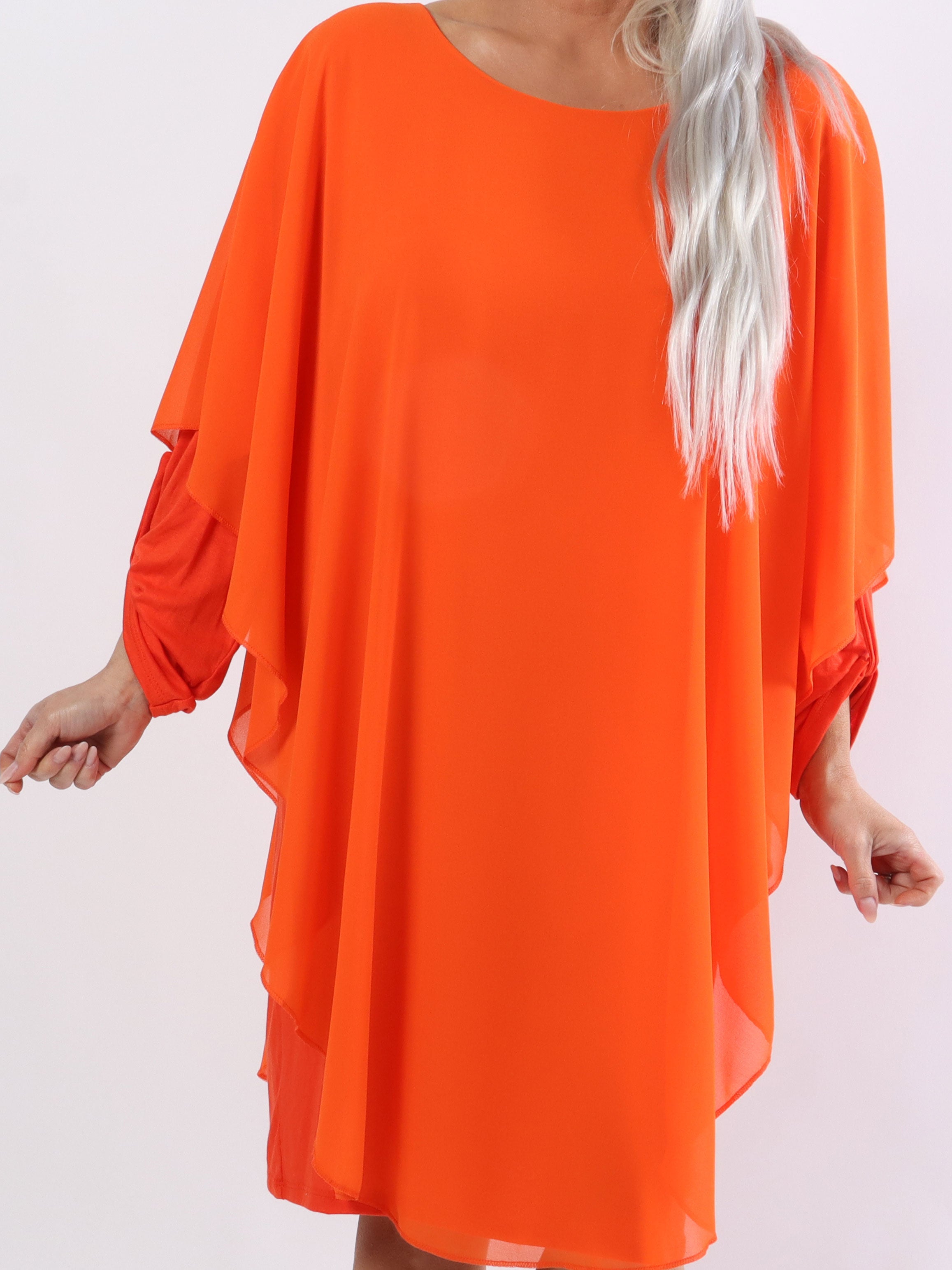 Kenya Long Sleeve - Plus size tunikakjole med chiffonlag