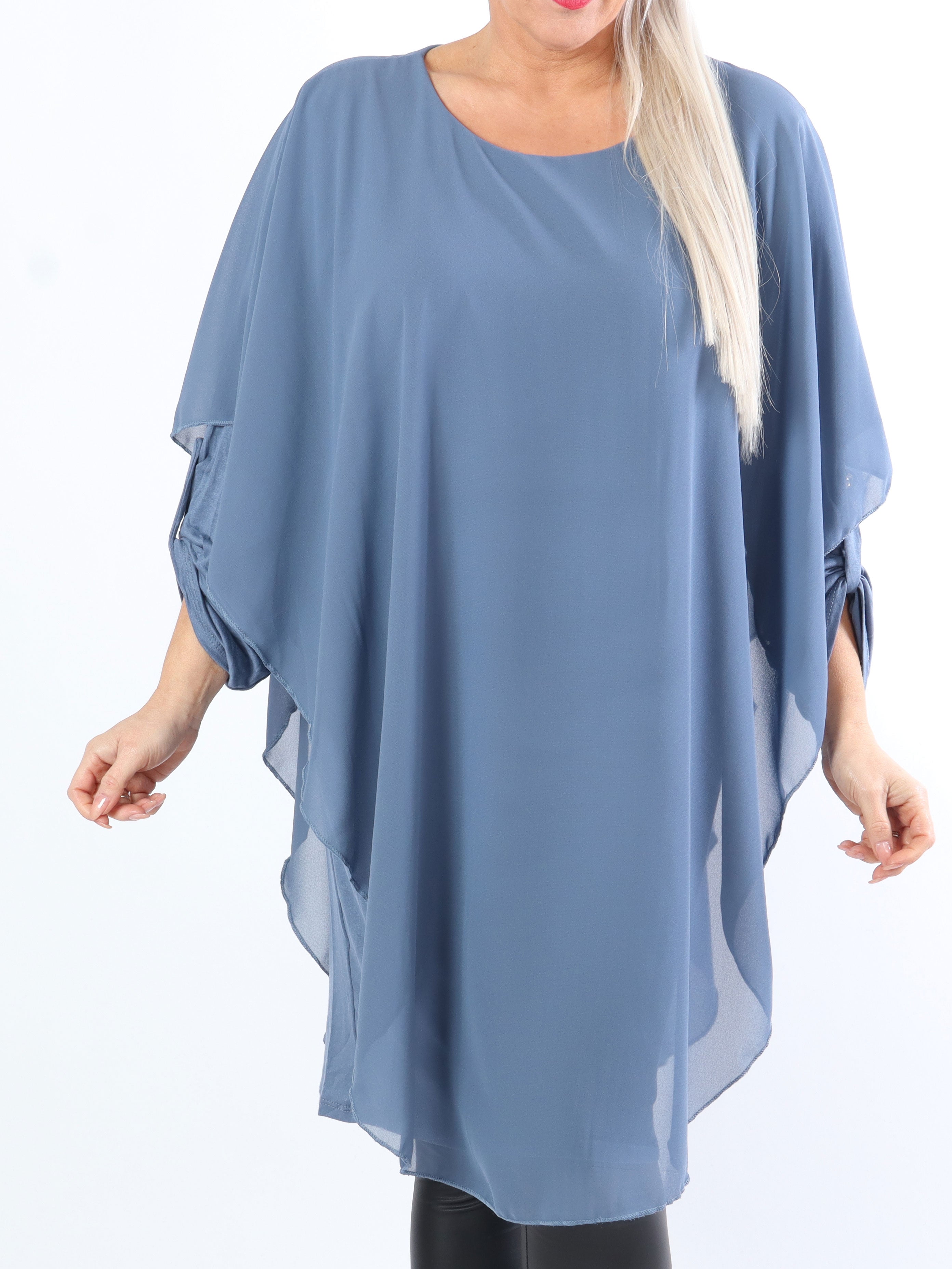 Kenya Long Sleeve - Plus size tunikakjole med chiffonlag