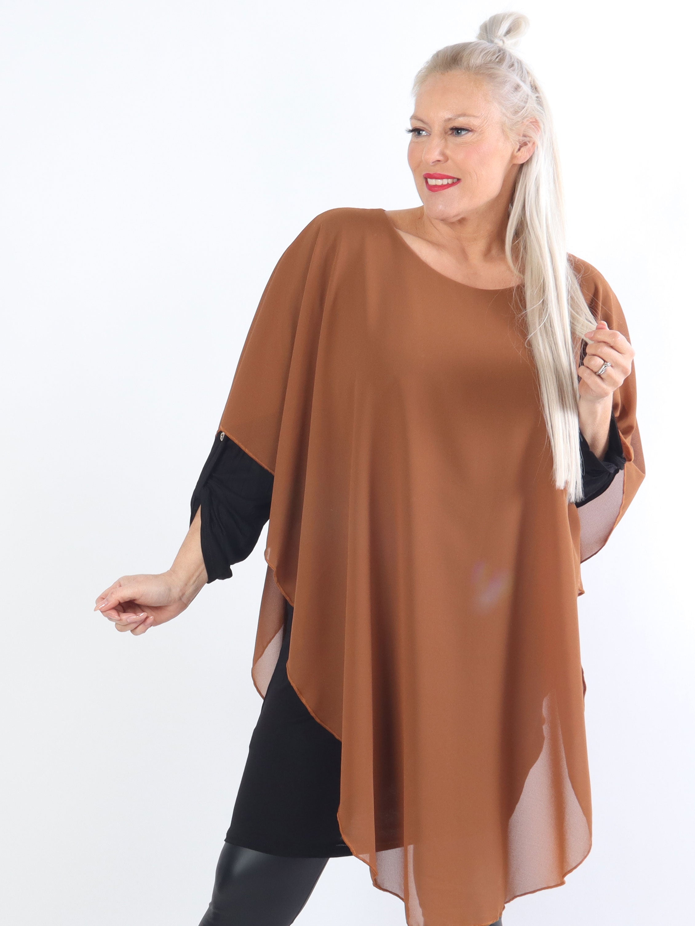 Kenya Long Sleeve - Plus size tunikakjole med chiffonlag