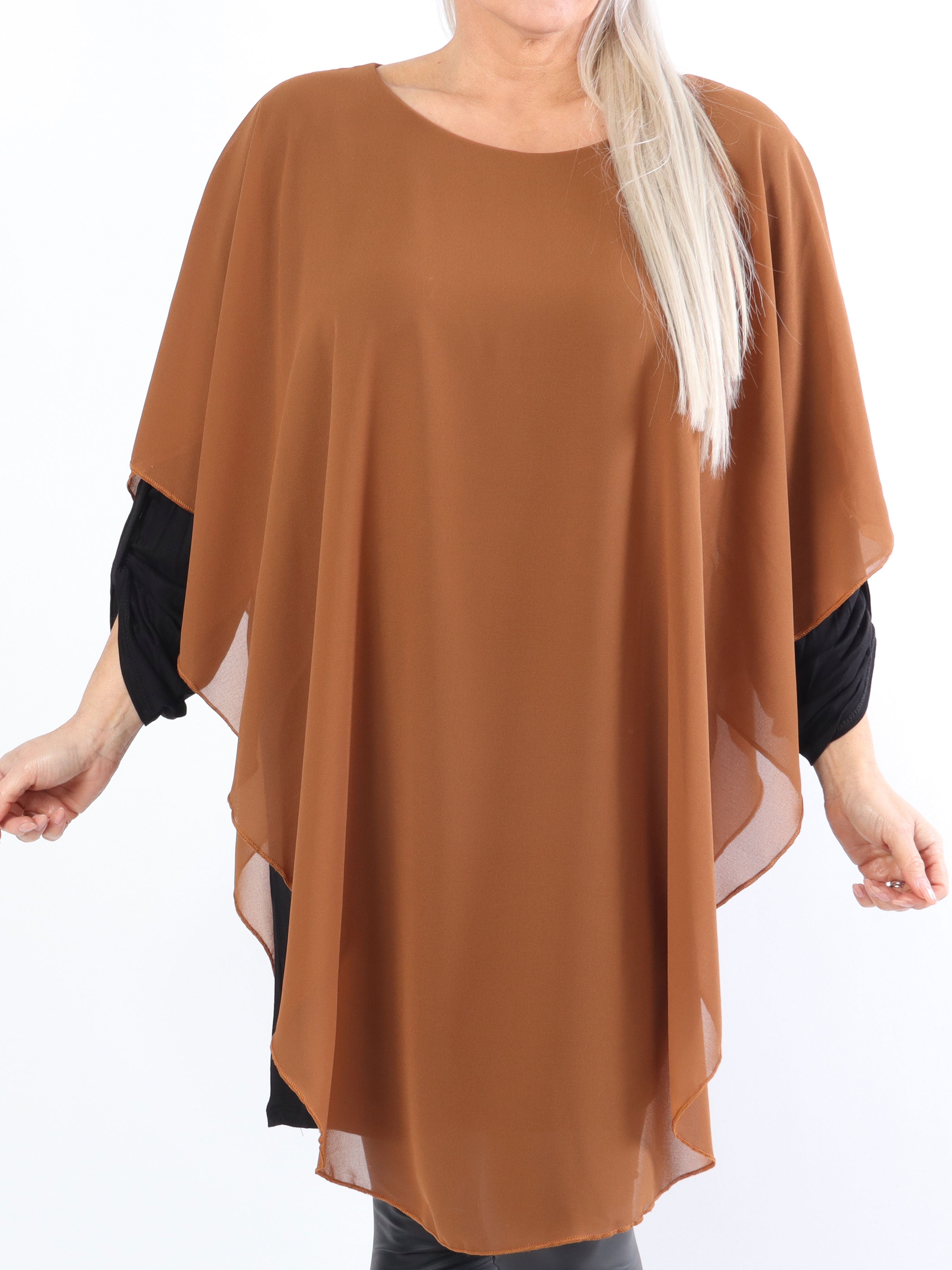 Kenya Long Sleeve - Plus size tunikakjole med chiffonlag