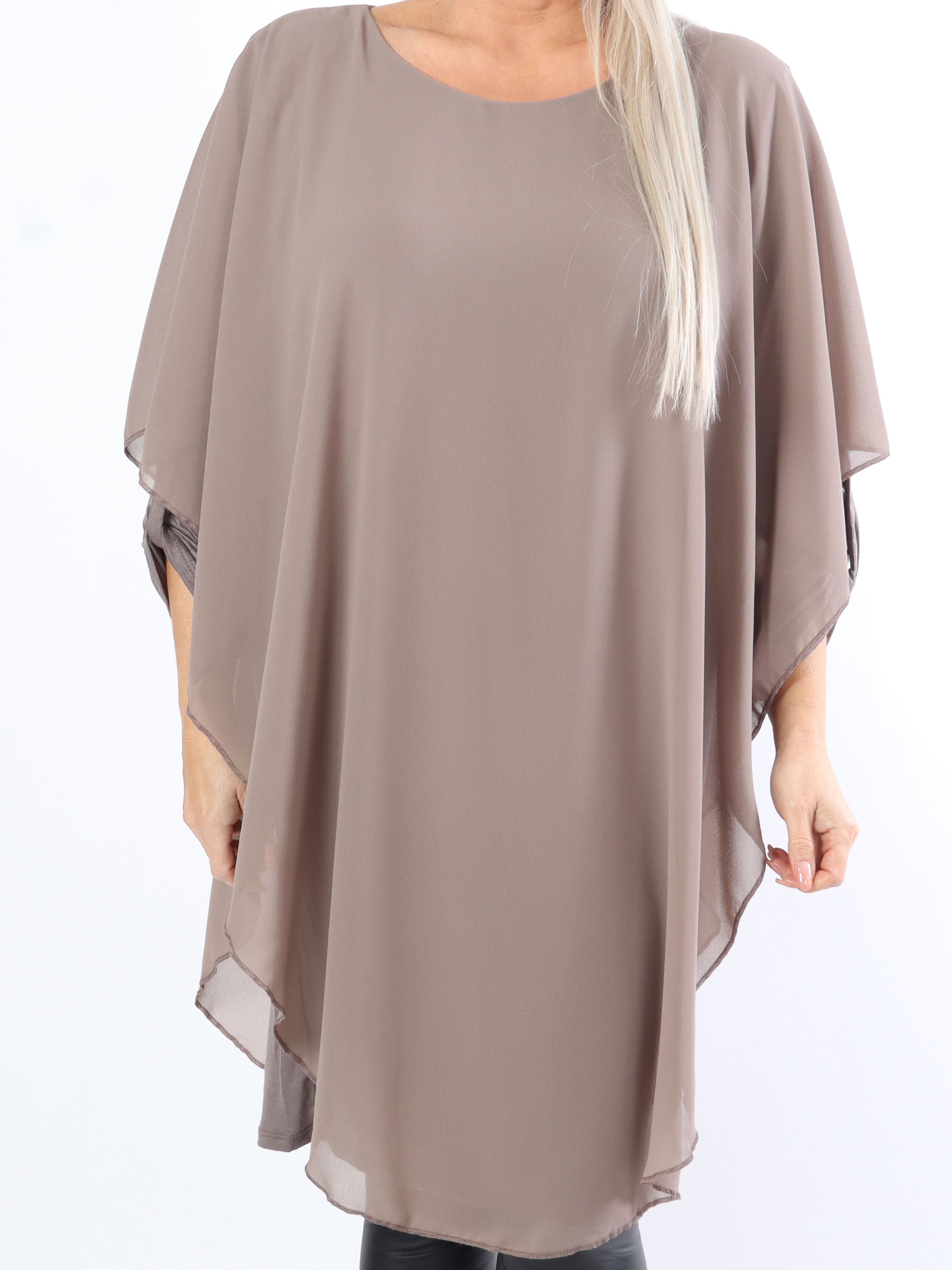 Kenya Long Sleeve - Plus size tunikakjole med chiffonlag
