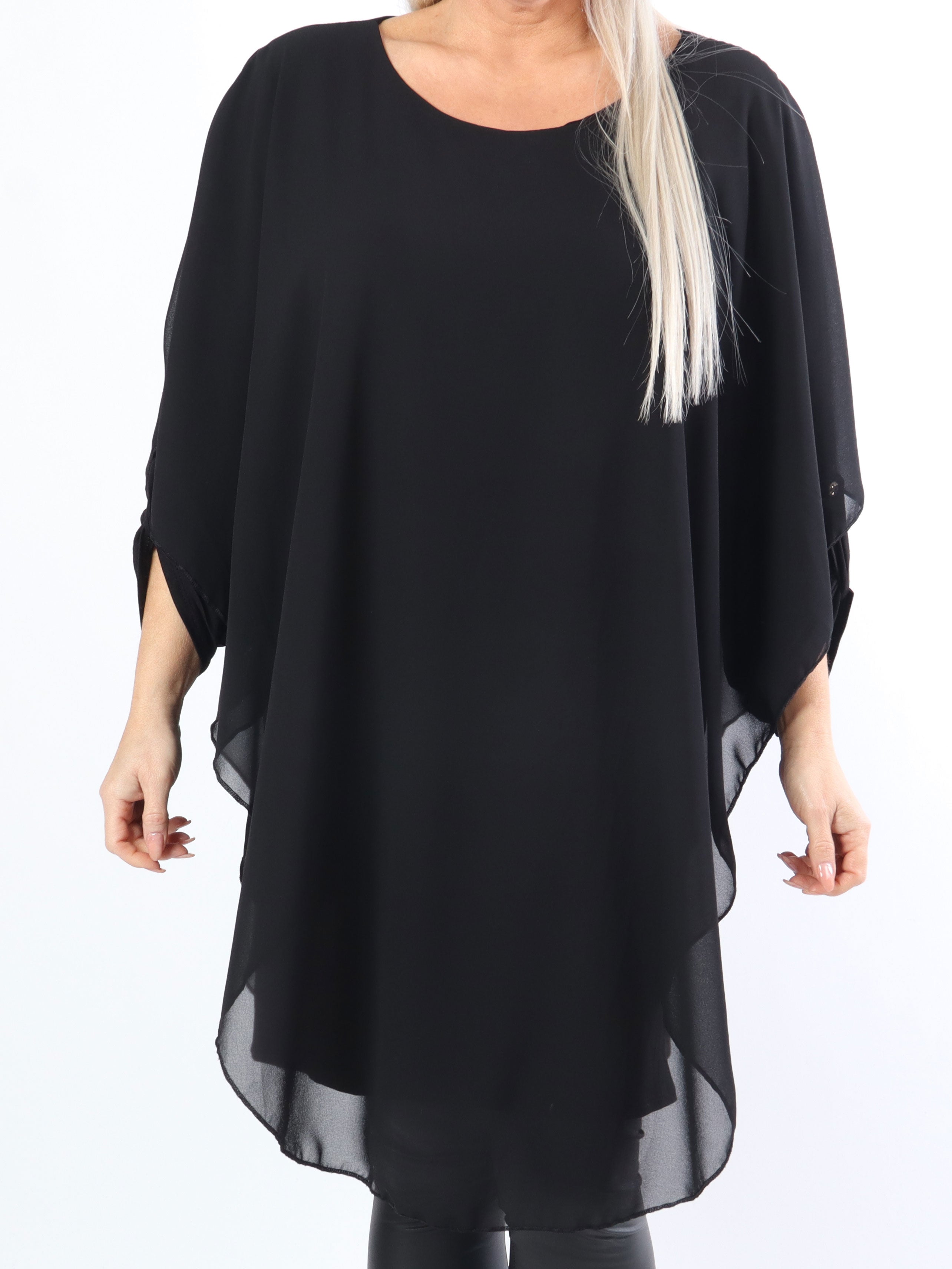 Kenya Long Sleeve - Plus size tunikakjole med chiffonlag