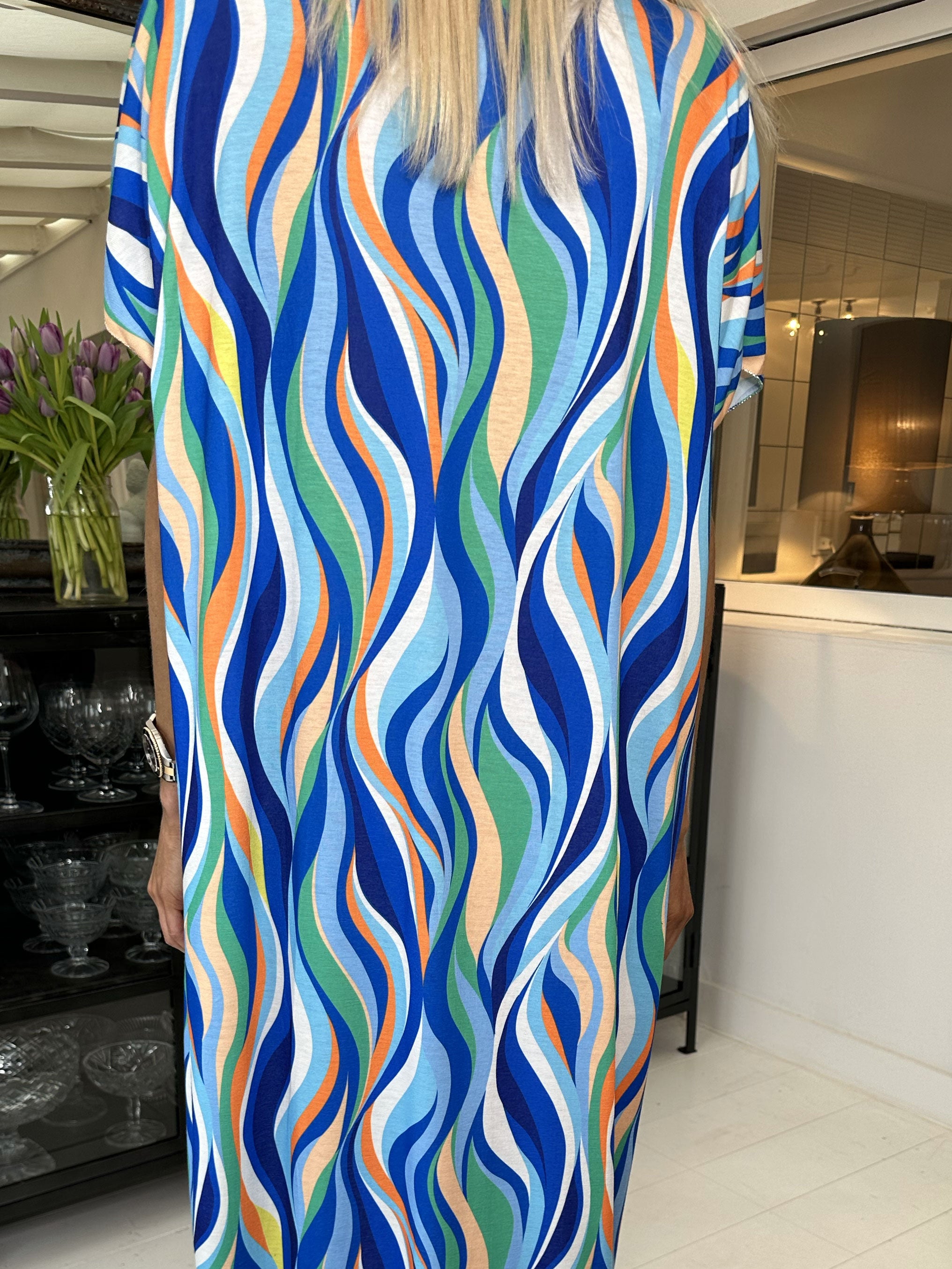 Kirsa long - Flerfarvet lang kjole i blødt stof