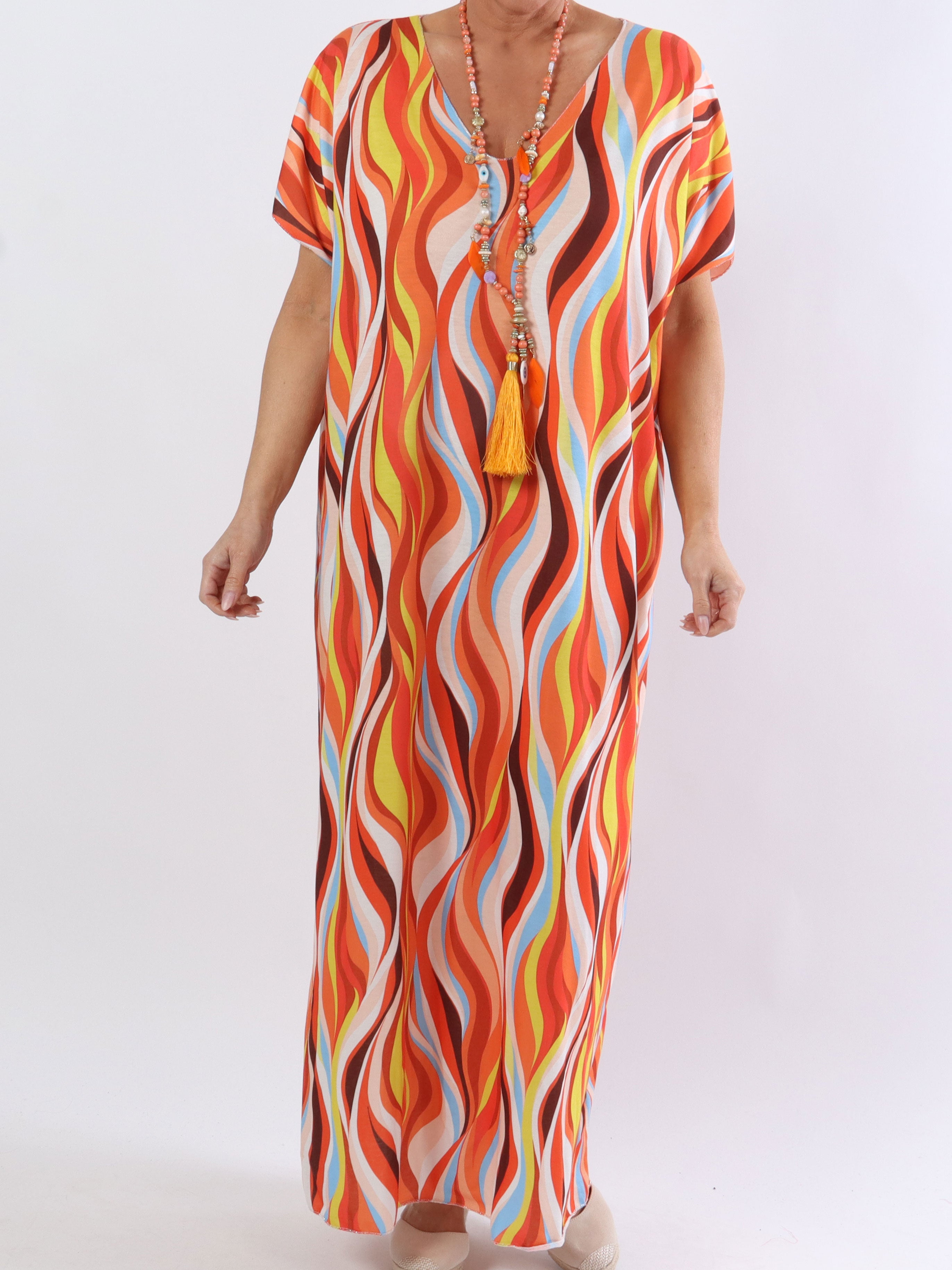 Kirsa long - Lang blød plus size i flerfarvet stof