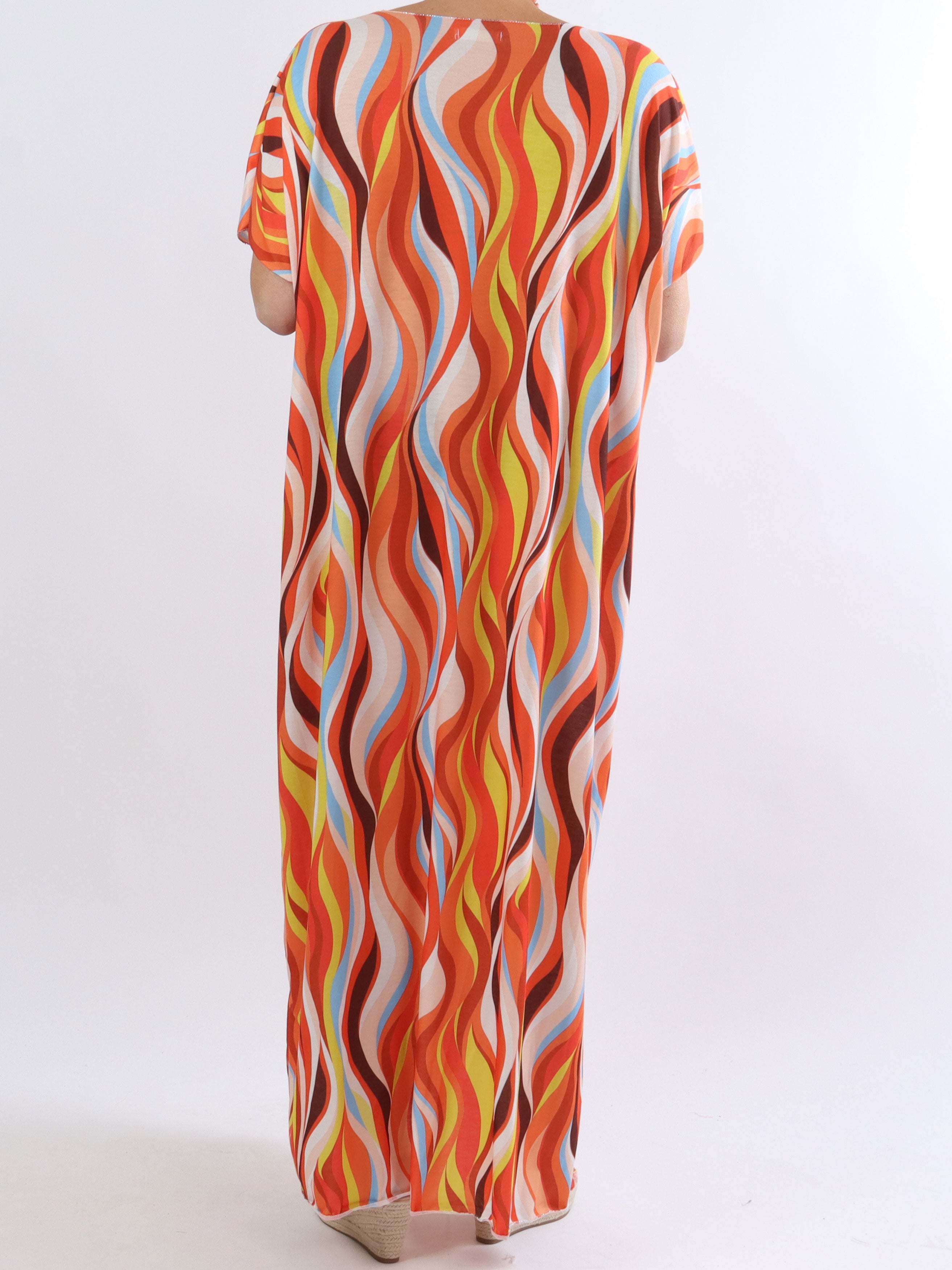 Kirsa long - Lang blød plus size i flerfarvet stof