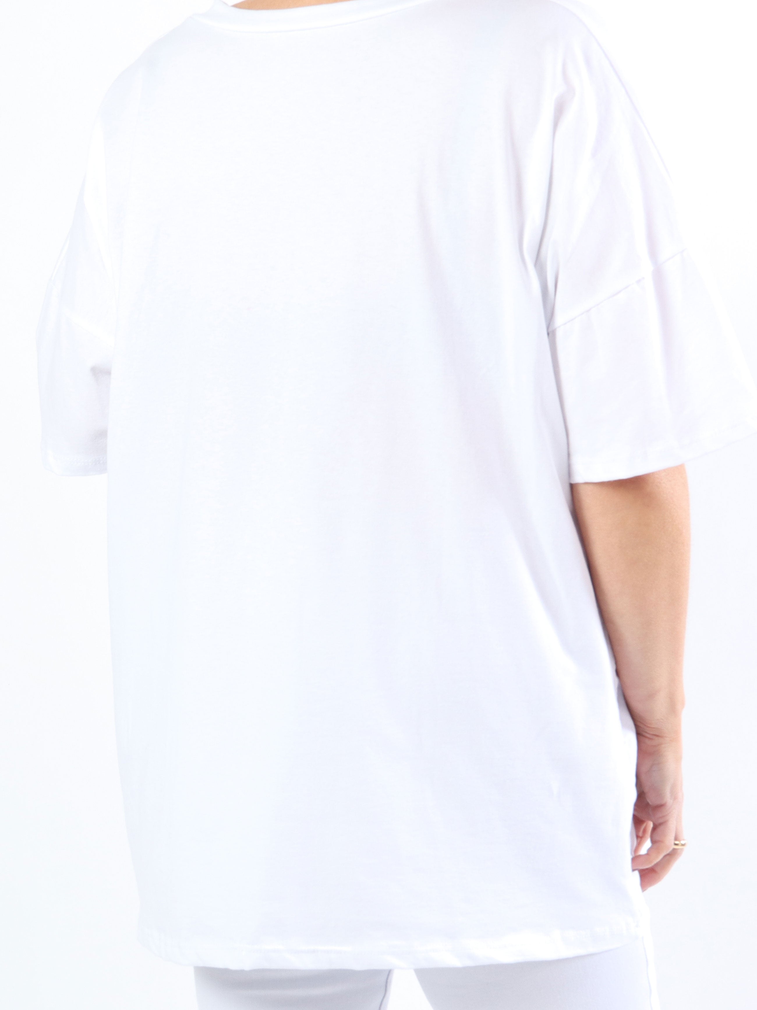 Lady - Hvid plus size t-shirt med v-hals og tekst på brystet