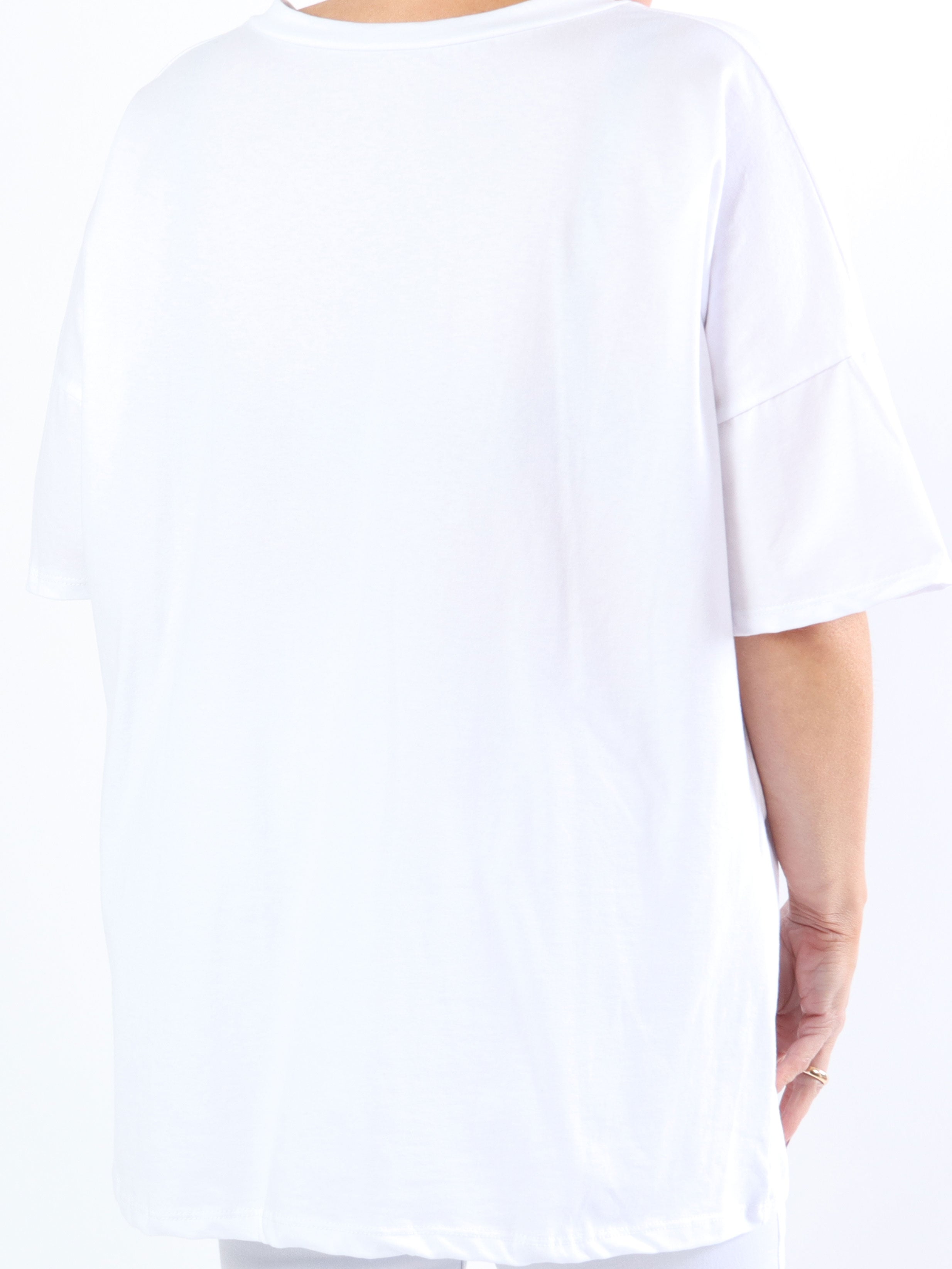 Lady - Hvid plus size t-shirt med v-hals og tekst på brystet