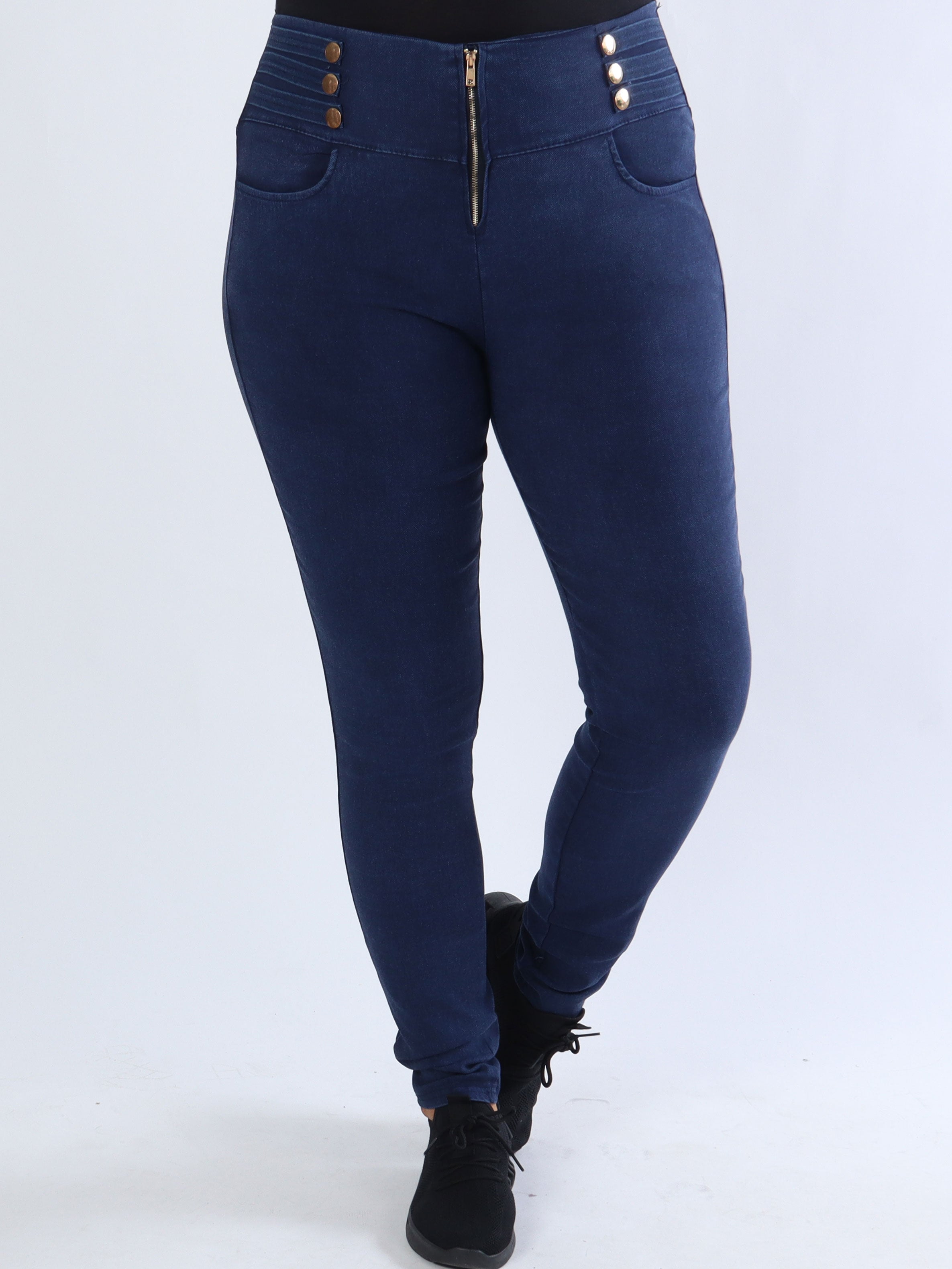 Latisha - Leggings i jeanslook med lynlås og guldknapper