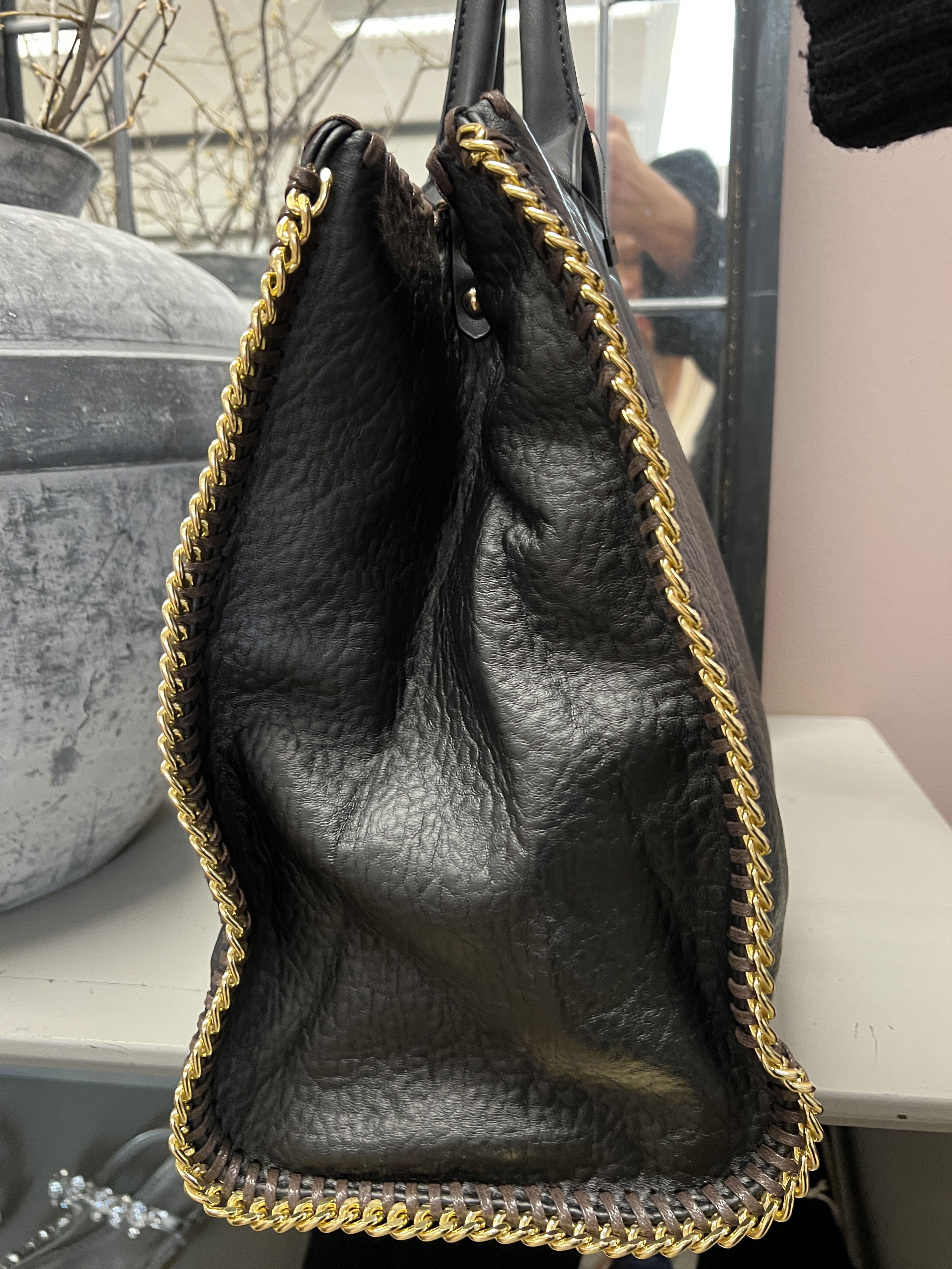 Lena - Sort shopper taske med guldkæde