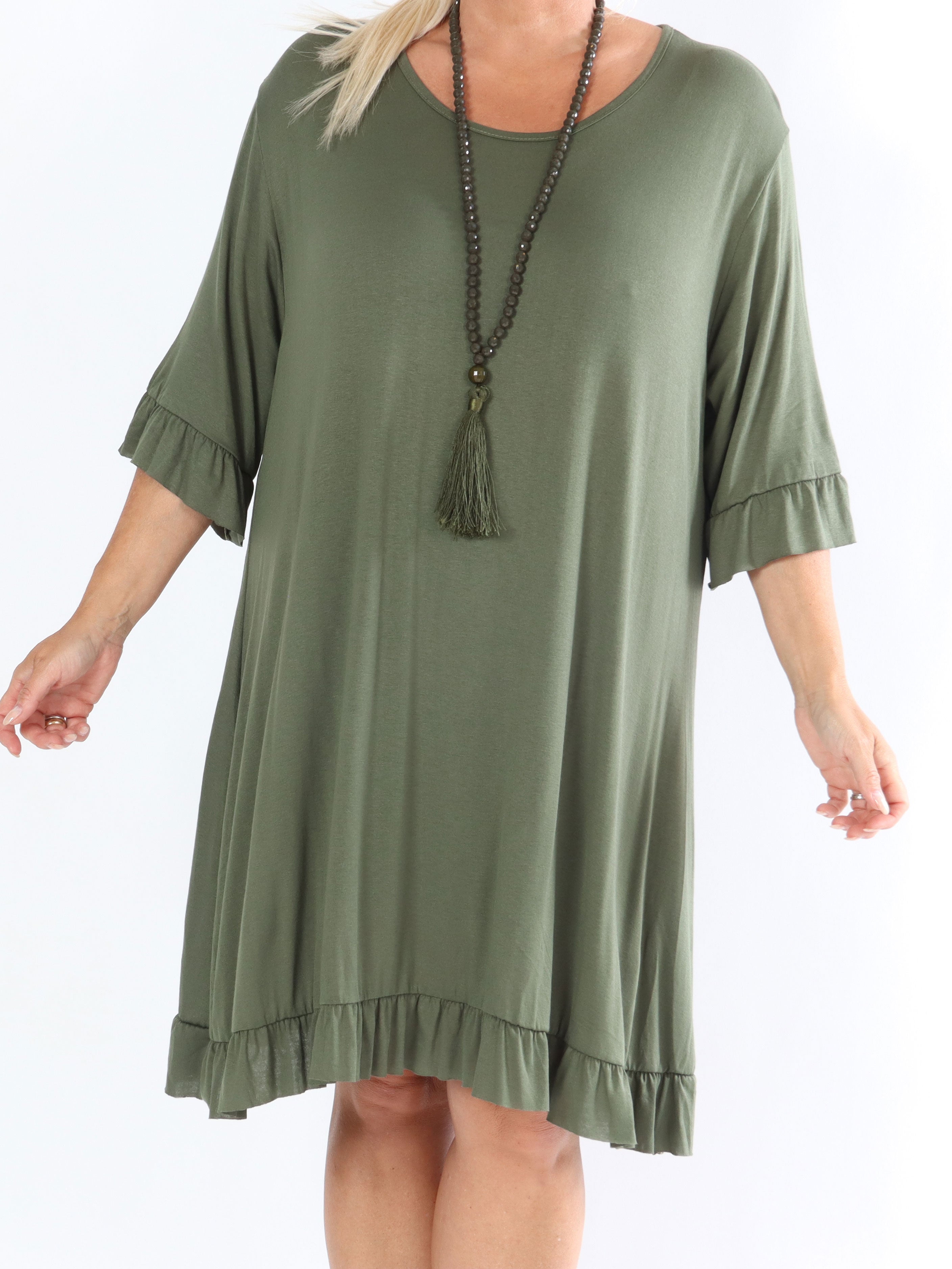 Leonara - Simpel viscose kjole med flæsekanter