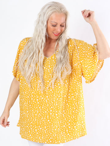 Leslie - Sort bluse med prikker og søde ærmer