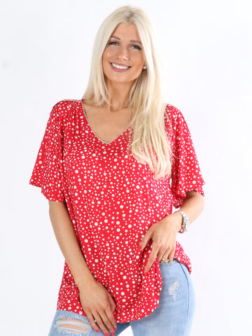 Leslie - Sort bluse med prikker og søde ærmer