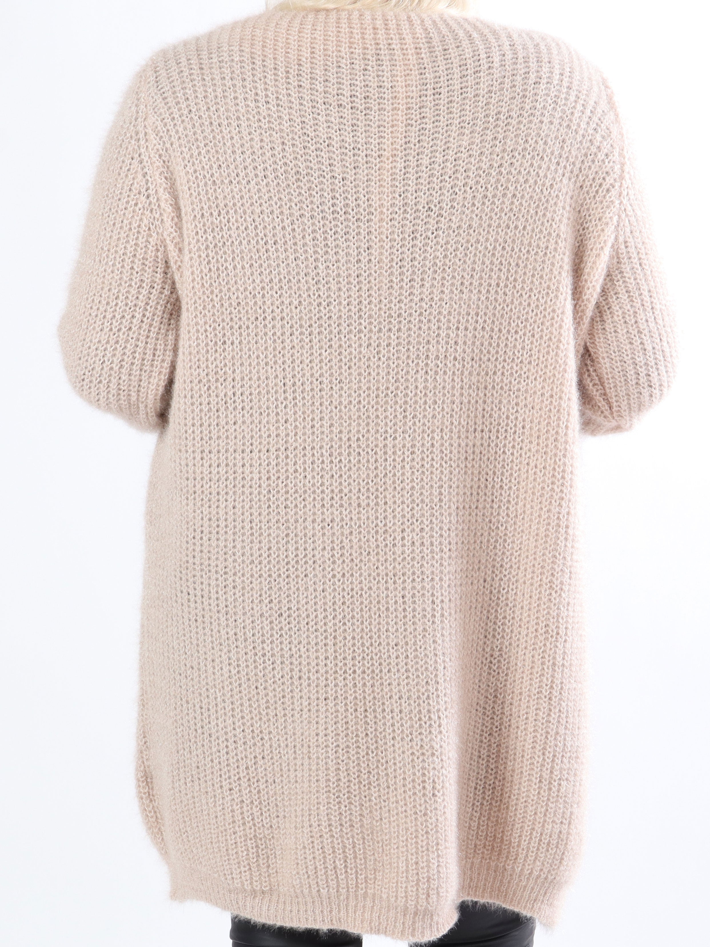 Levy - Sort plus size fluffy cardigan med lommer