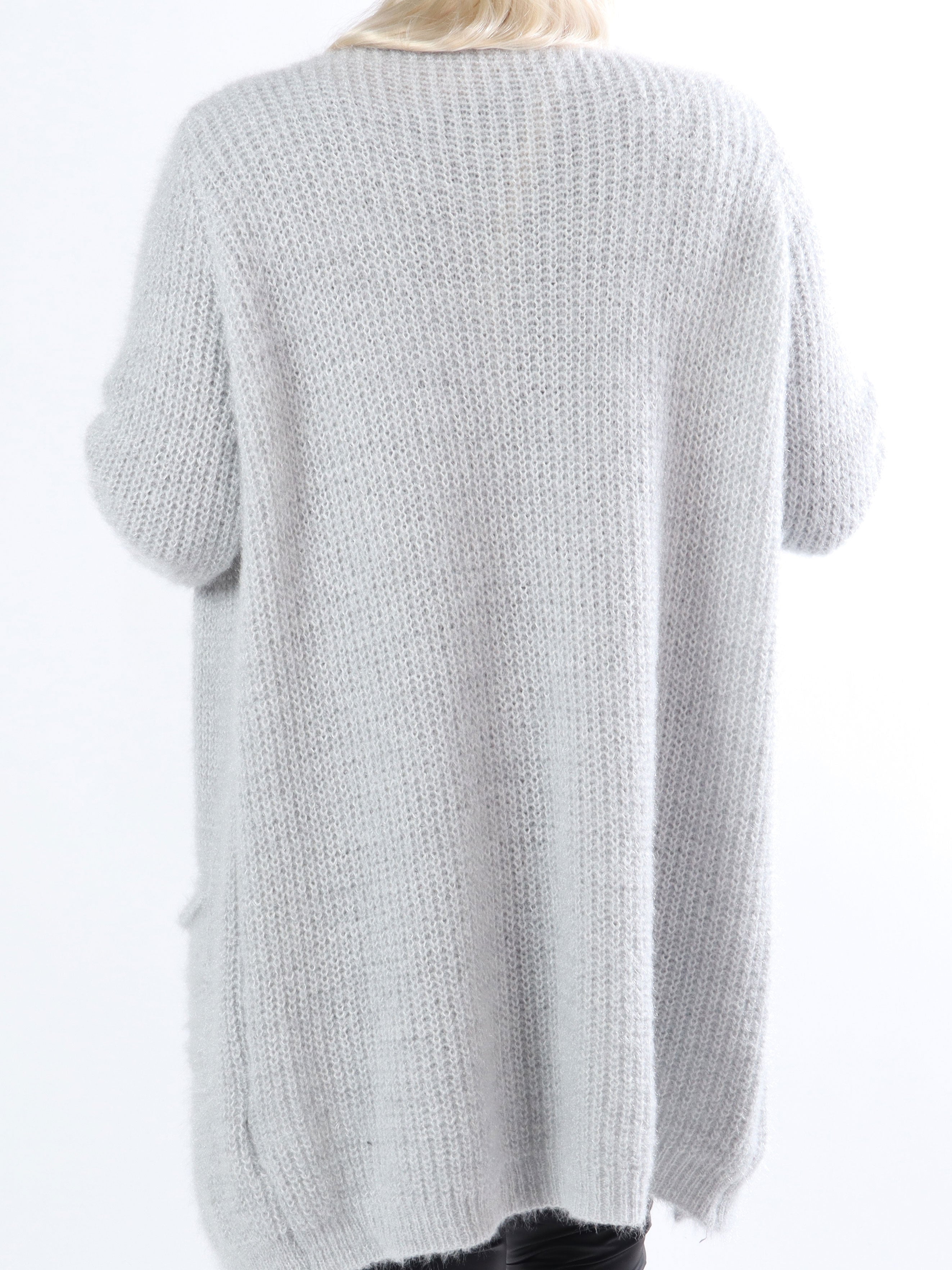 Levy - Sort plus size fluffy cardigan med lommer