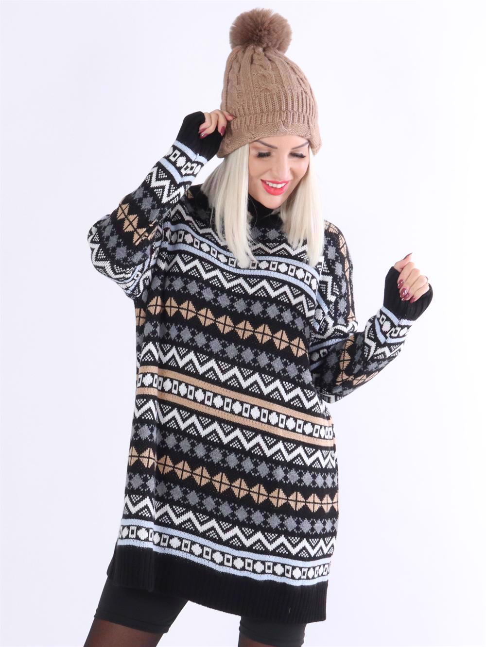 Lia - Mønstret strikkjole