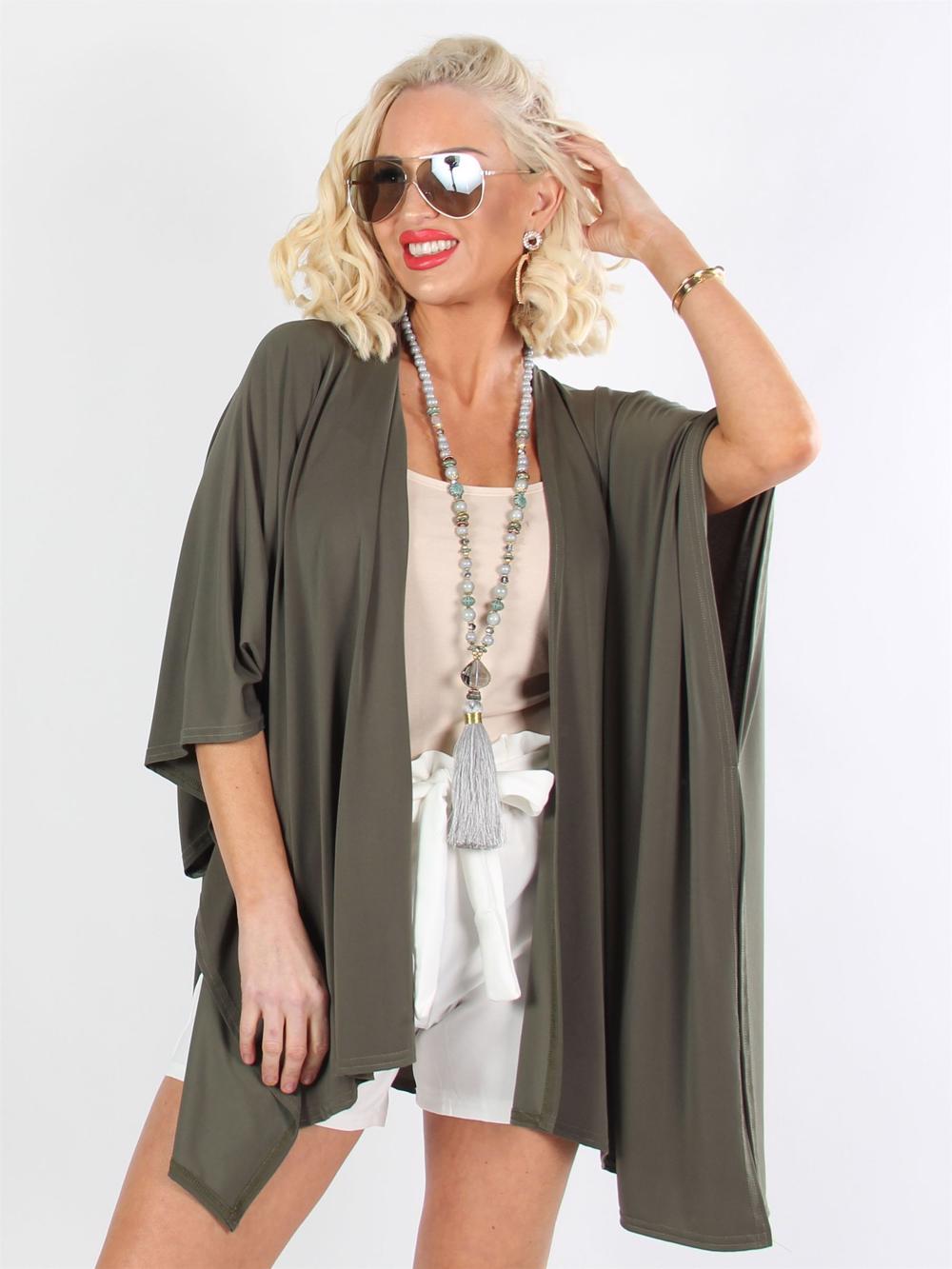 Lima - Plain armygrøn løs cardigan