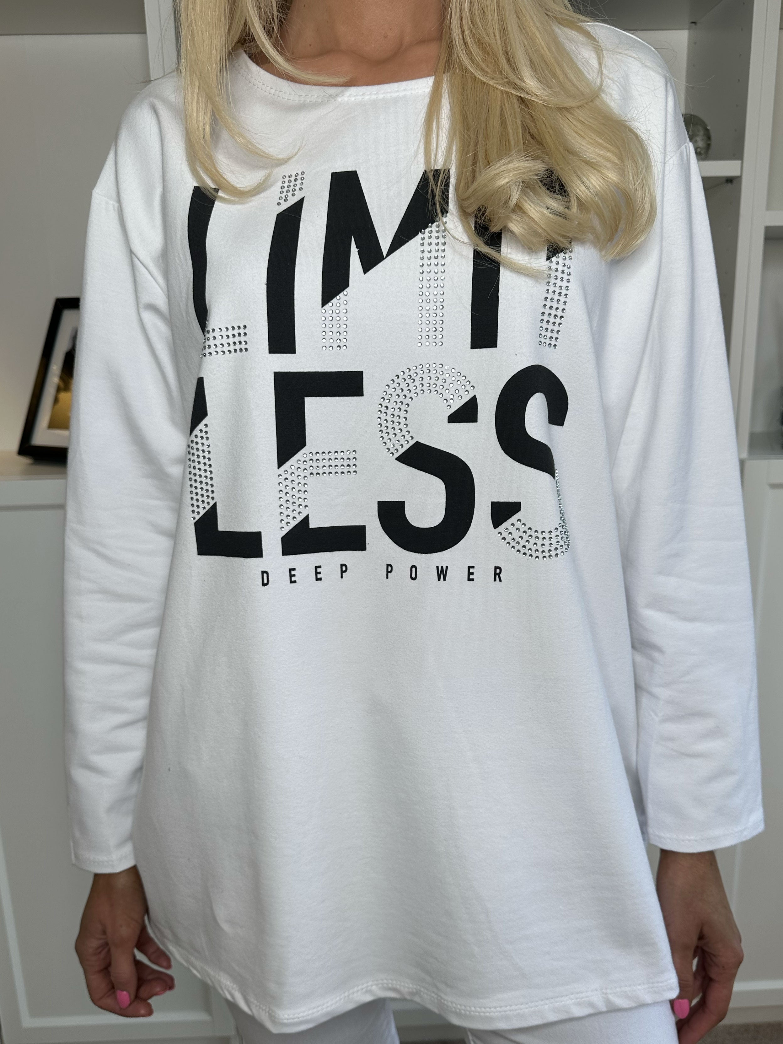 Limitless - Joggingbluse i bomuld med tekst og similisten